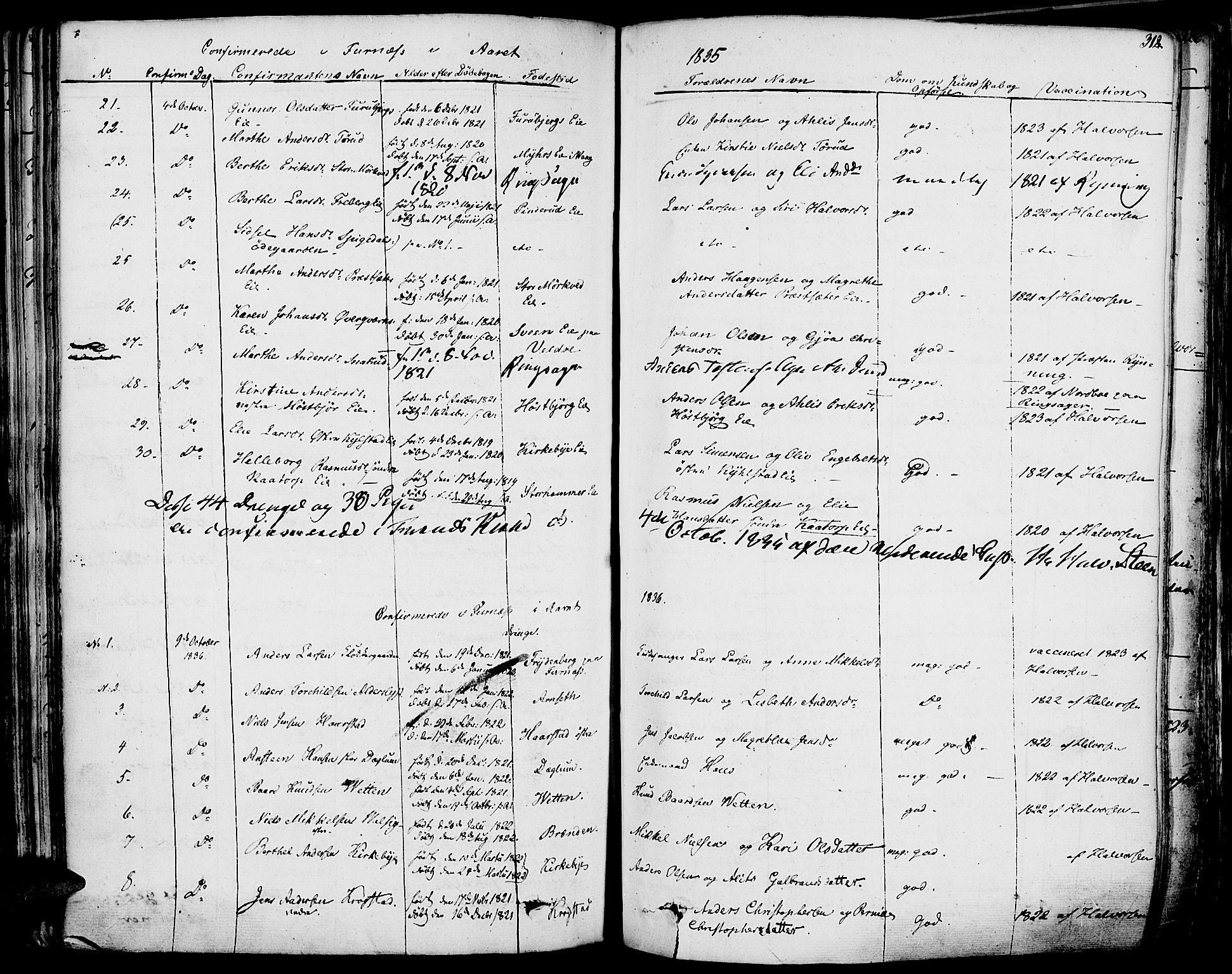 Vang prestekontor, Hedmark, SAH/PREST-008/H/Ha/Haa/L0009: Parish register (official) no. 9, 1826-1841, p. 312
