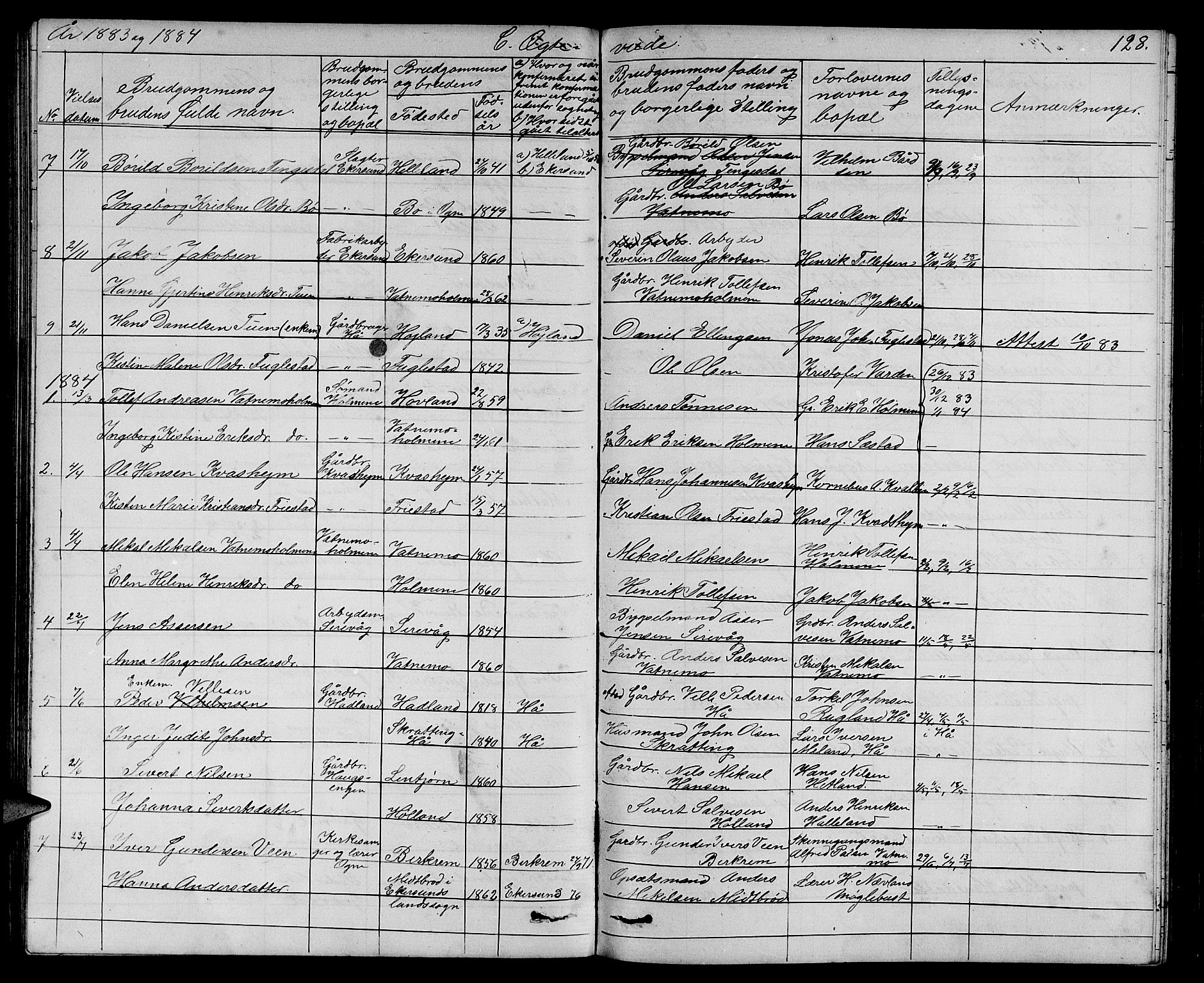 Eigersund sokneprestkontor, SAST/A-101807/S09/L0006: Parish register (copy) no. B 6, 1876-1889, p. 128