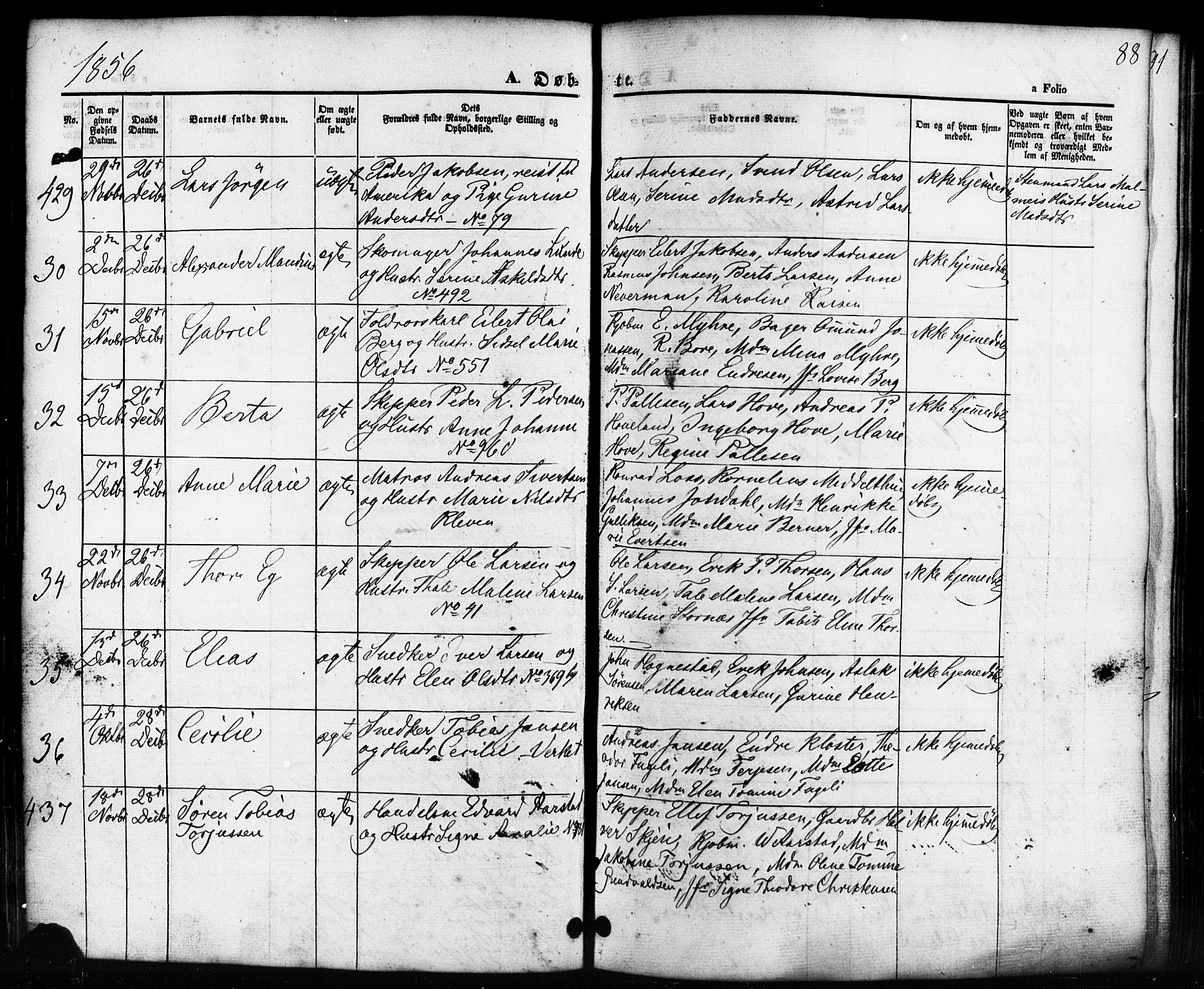 Domkirken sokneprestkontor, SAST/A-101812/001/30/30BB/L0010: Parish register (copy) no. B 10, 1855-1860, p. 88