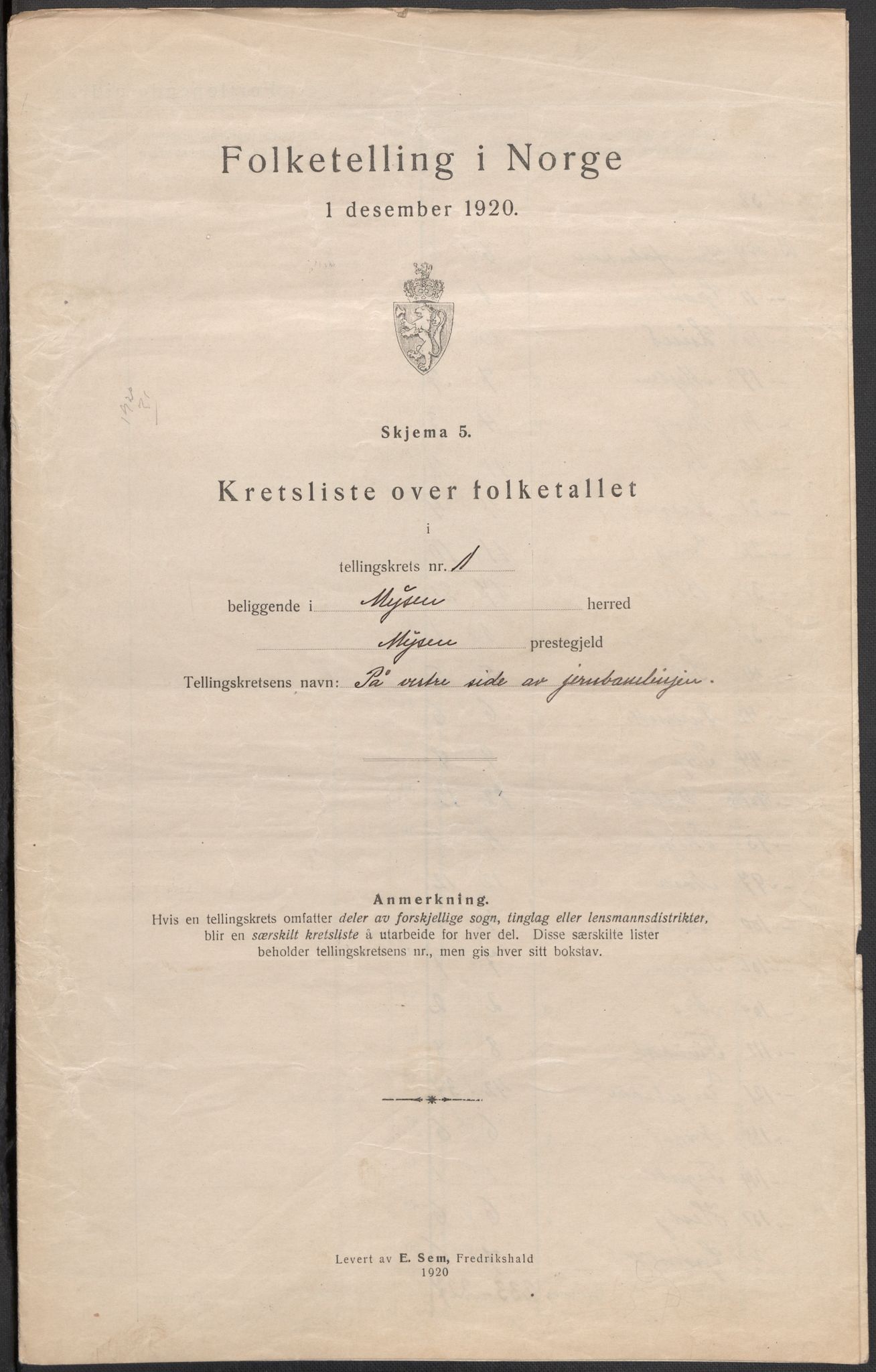 SAO, 1920 census for Mysen, 1920, p. 10
