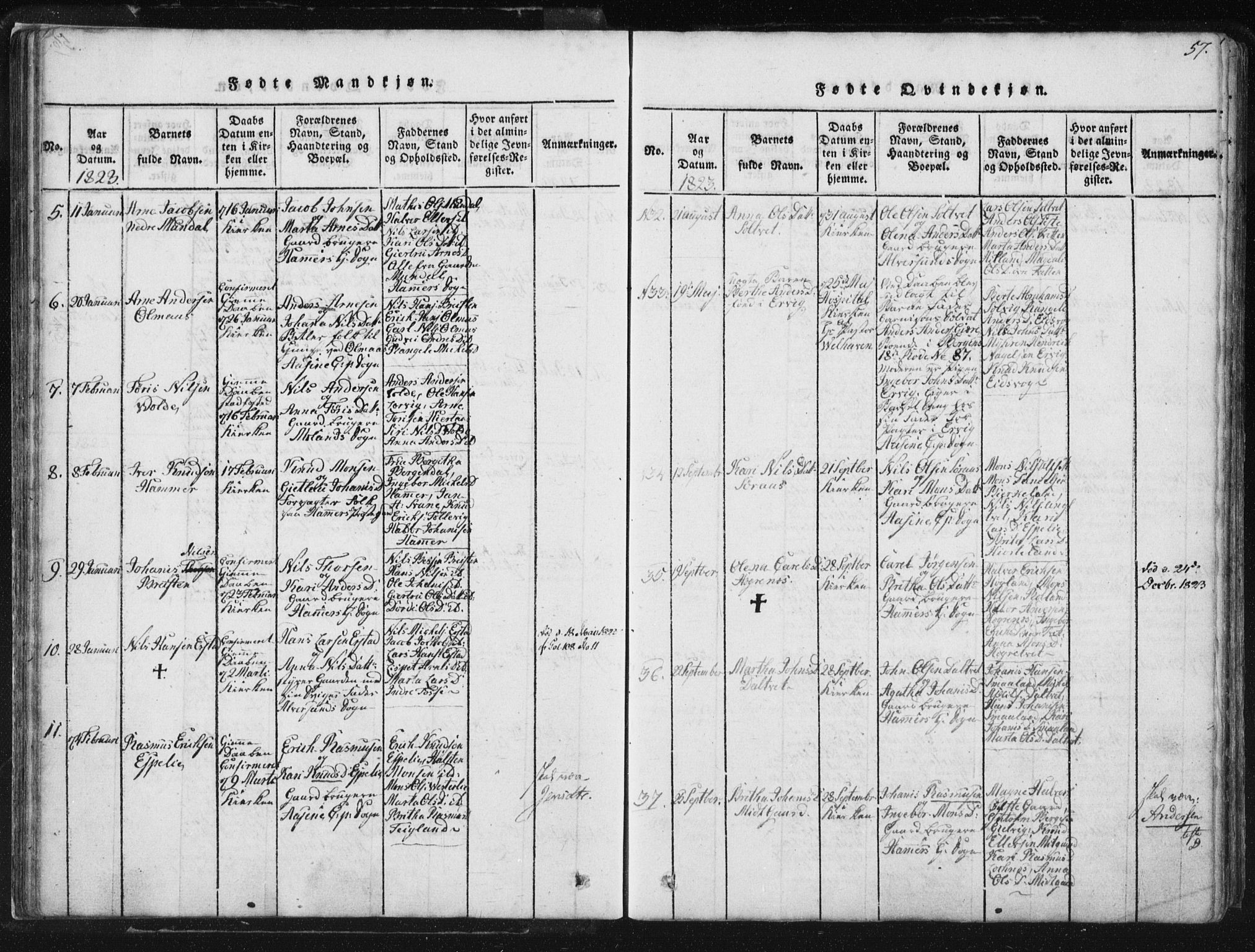 Hamre sokneprestembete, SAB/A-75501/H/Ha/Haa/Haaa/L0010: Parish register (official) no. A 10, 1816-1826, p. 57