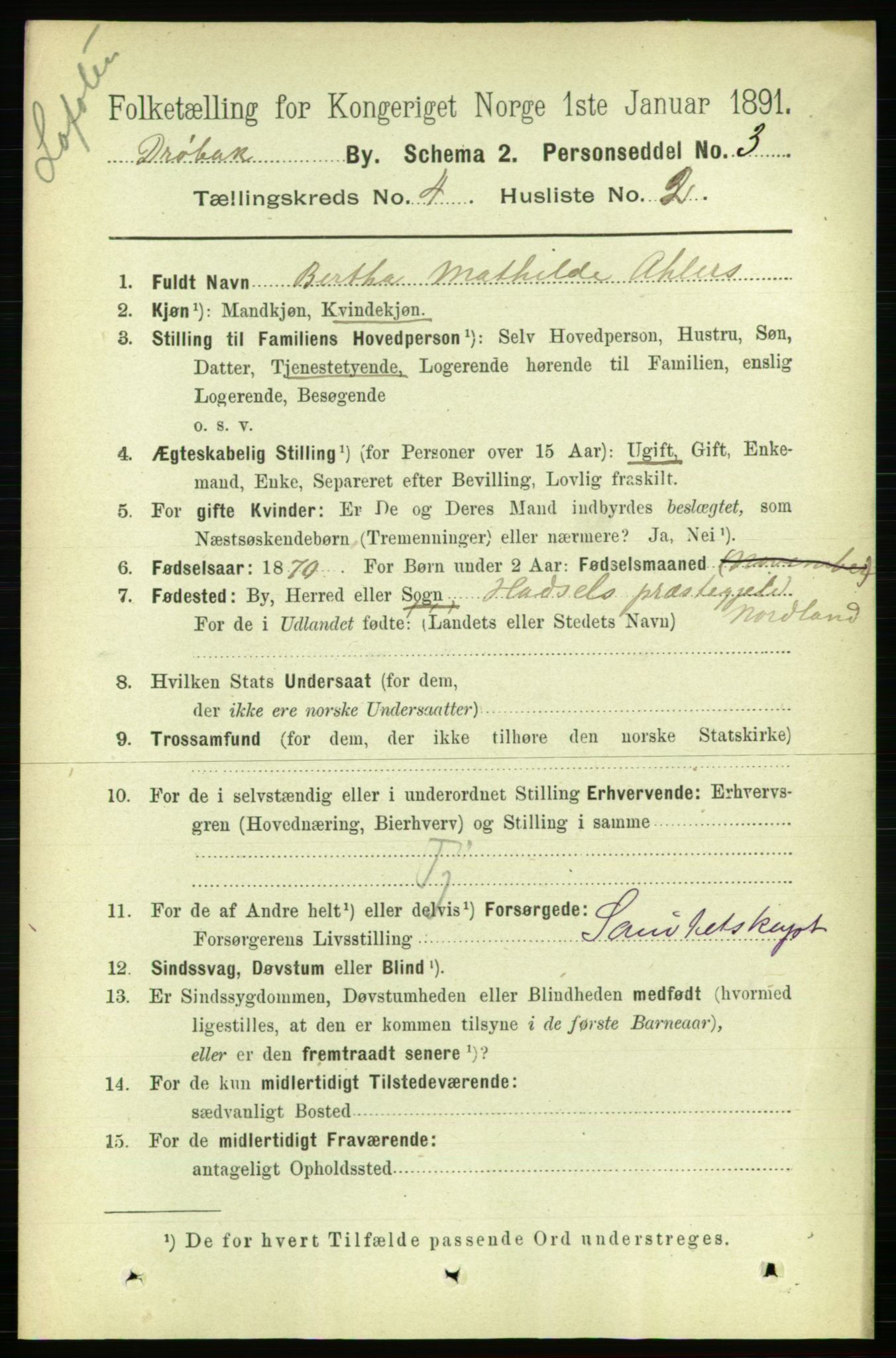 RA, 1891 census for 0203 Drøbak, 1891, p. 2533