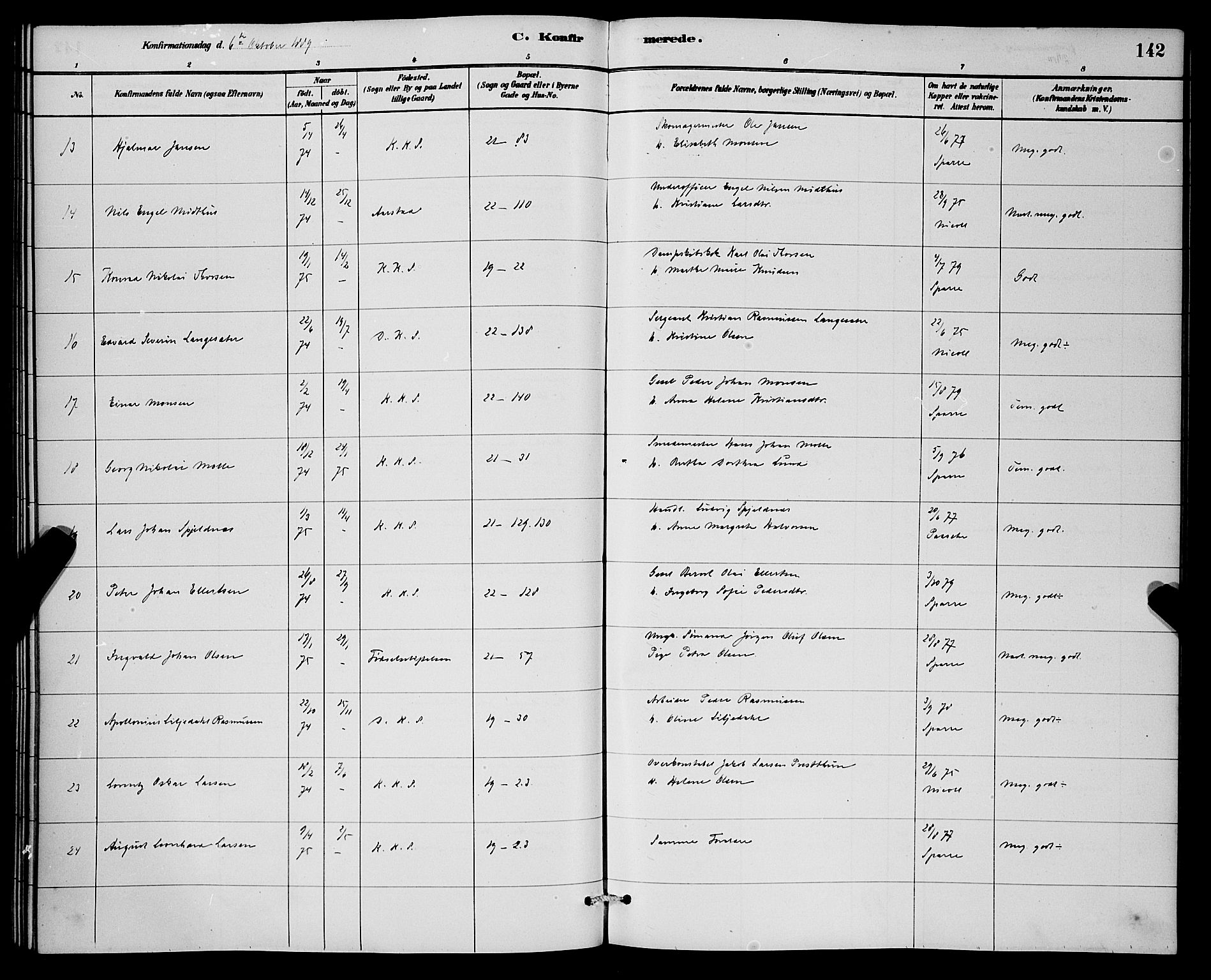 Korskirken sokneprestembete, AV/SAB-A-76101/H/Hab: Parish register (copy) no. C 3, 1880-1892, p. 142