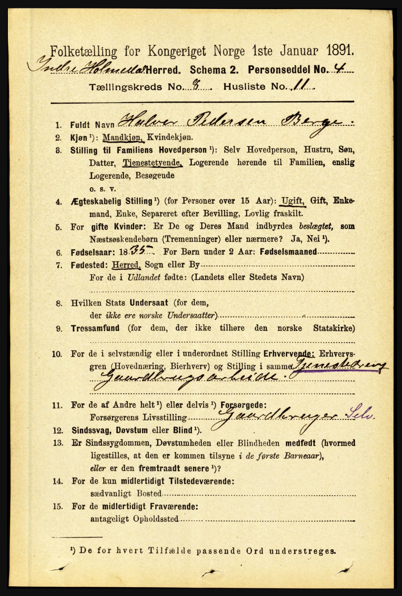 RA, 1891 census for 1430 Indre Holmedal, 1891, p. 3470