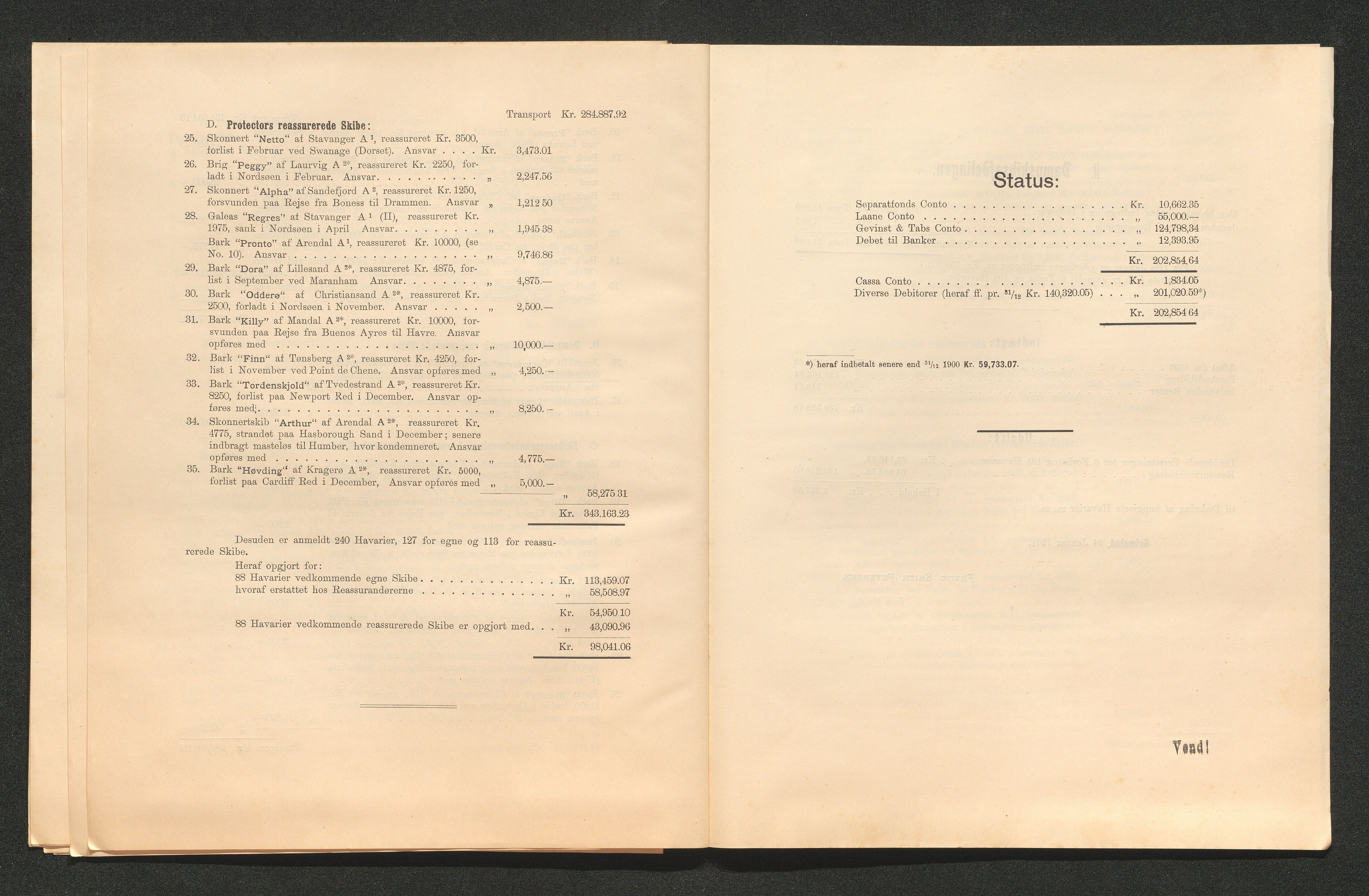 Agders Gjensidige Assuranceforening, AAKS/PA-1718/05/L0003: Regnskap, seilavdeling, pakkesak, 1890-1912