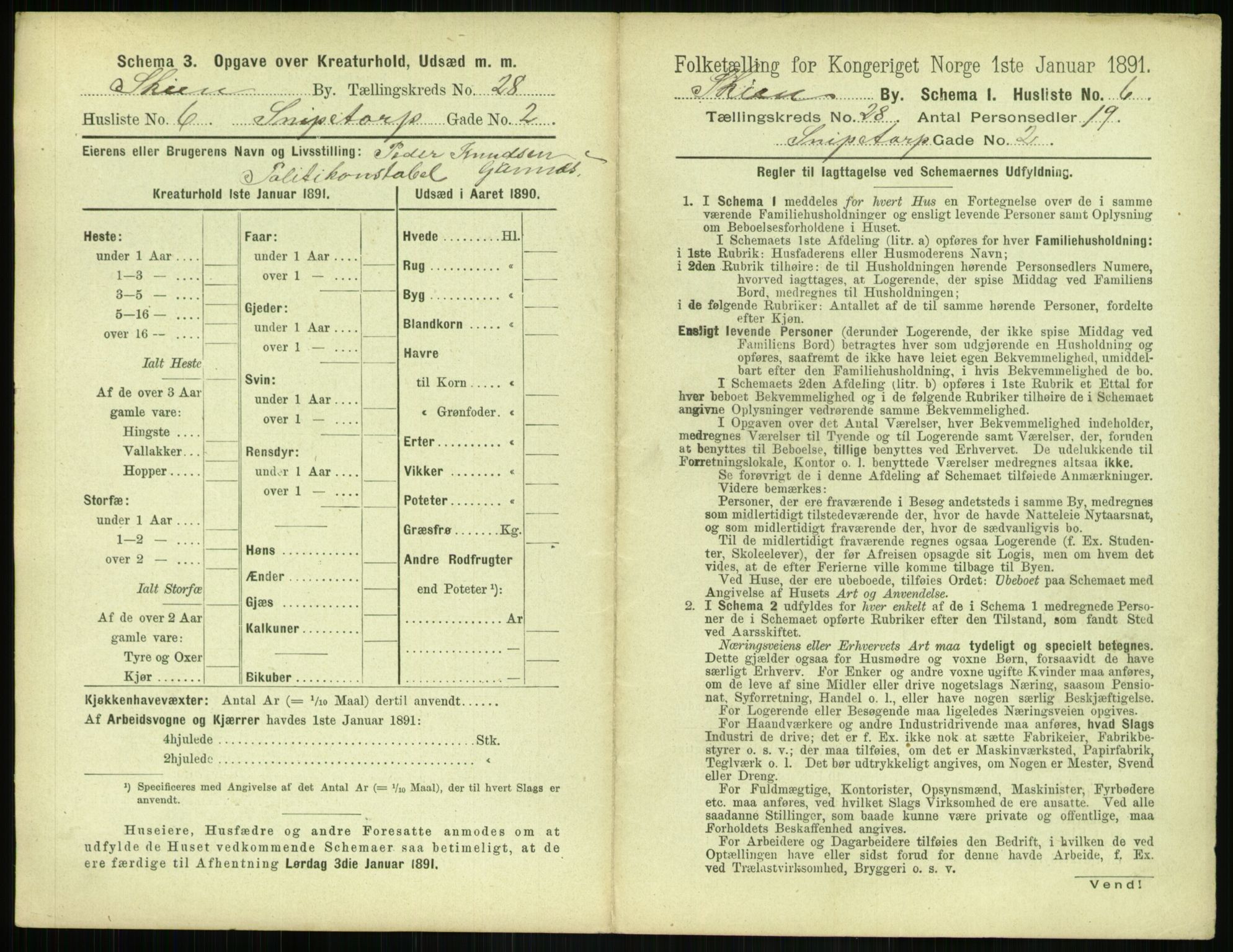 RA, 1891 census for 0806 Skien, 1891, p. 1048