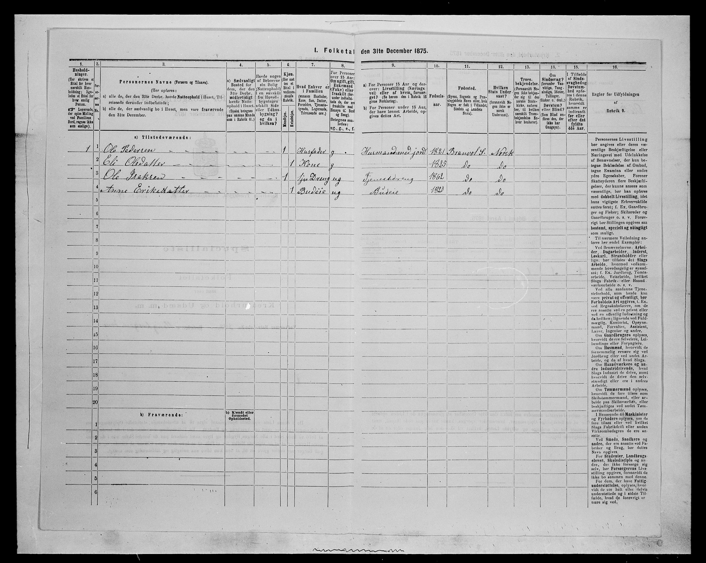 SAH, 1875 census for 0422P Brandval, 1875, p. 1045