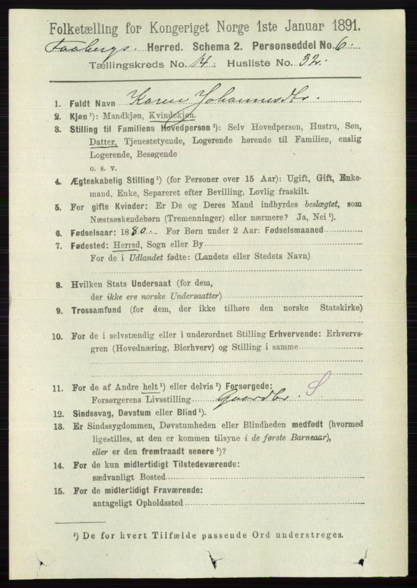 RA, 1891 census for 0524 Fåberg, 1891, p. 5826