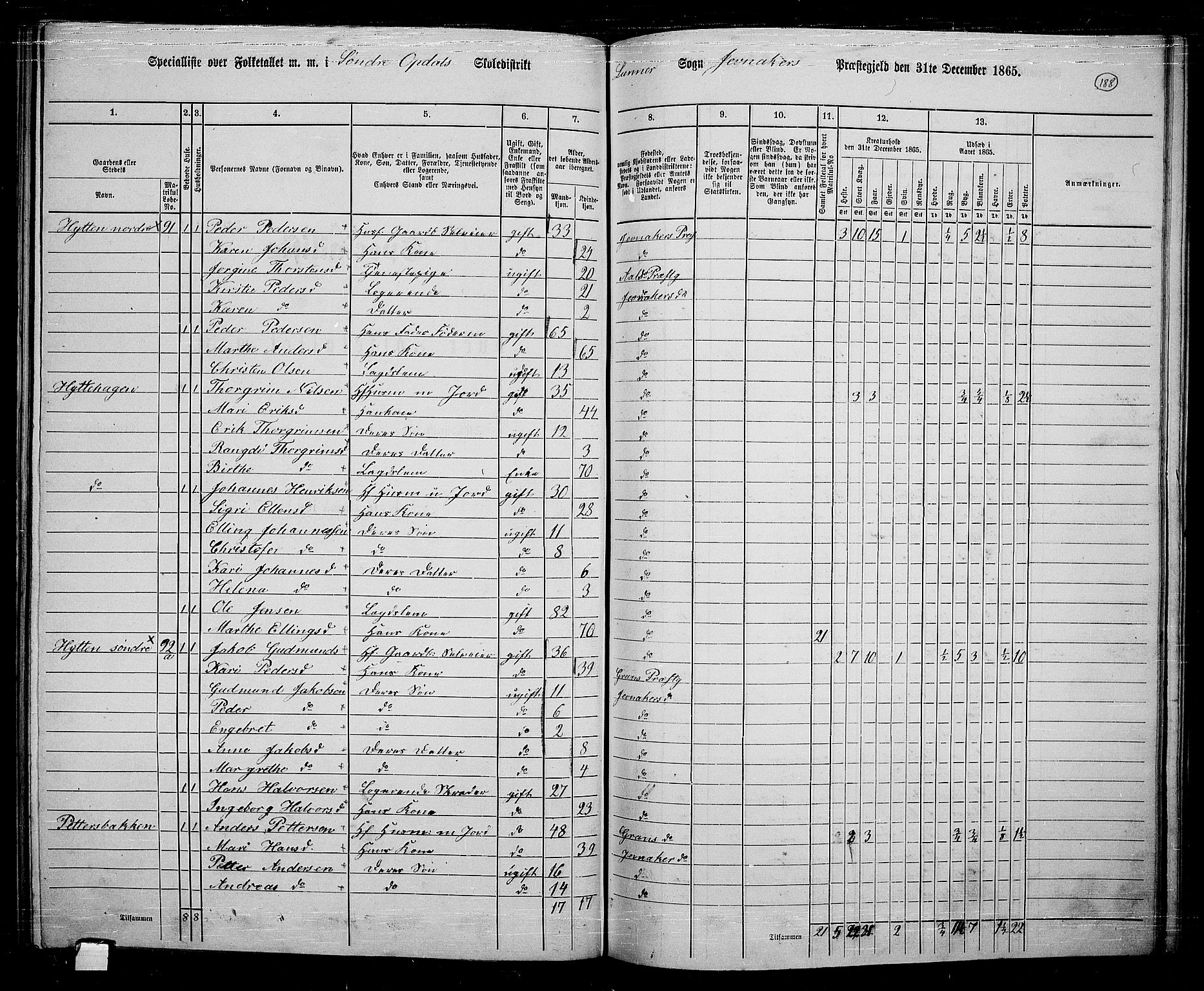 RA, 1865 census for Jevnaker, 1865, p. 172
