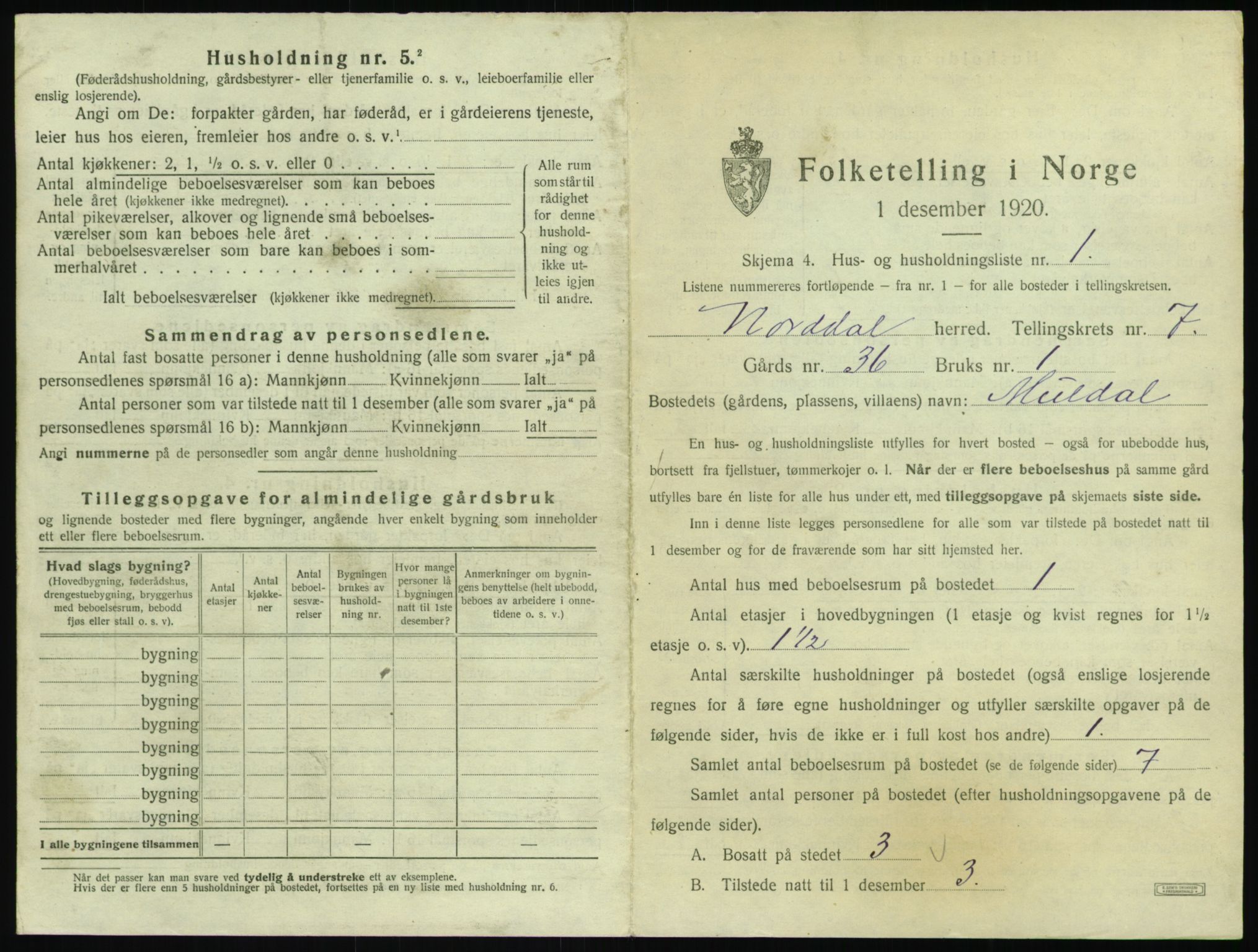 SAT, 1920 census for Norddal, 1920, p. 465