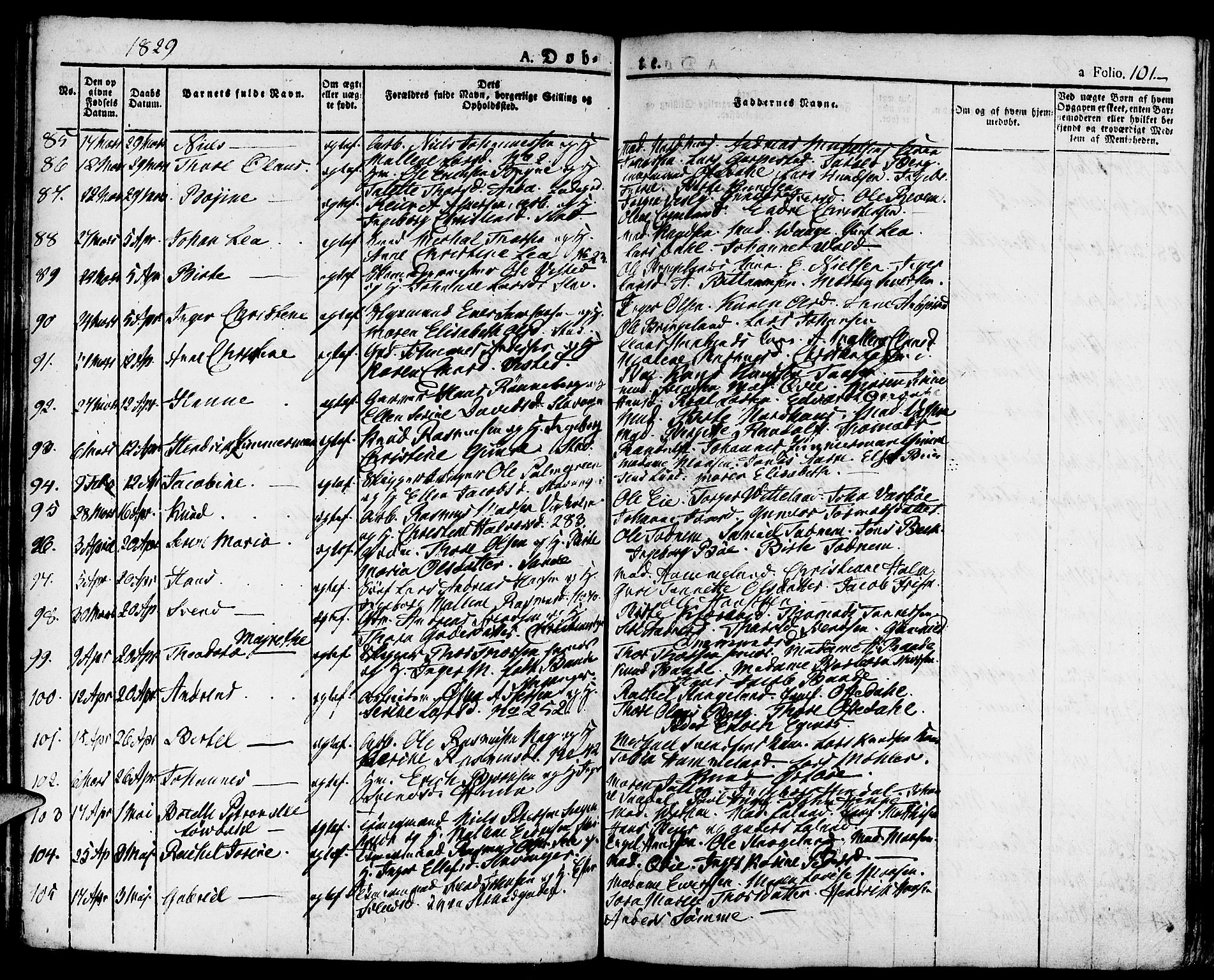 Domkirken sokneprestkontor, SAST/A-101812/001/30/30BA/L0009: Parish register (official) no. A 9, 1821-1832, p. 101