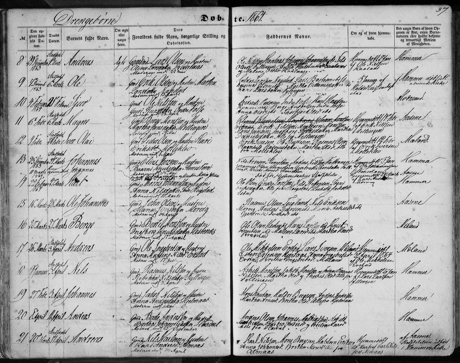 Hamre sokneprestembete, SAB/A-75501/H/Ha/Haa/Haaa/L0014: Parish register (official) no. A 14, 1858-1872, p. 37