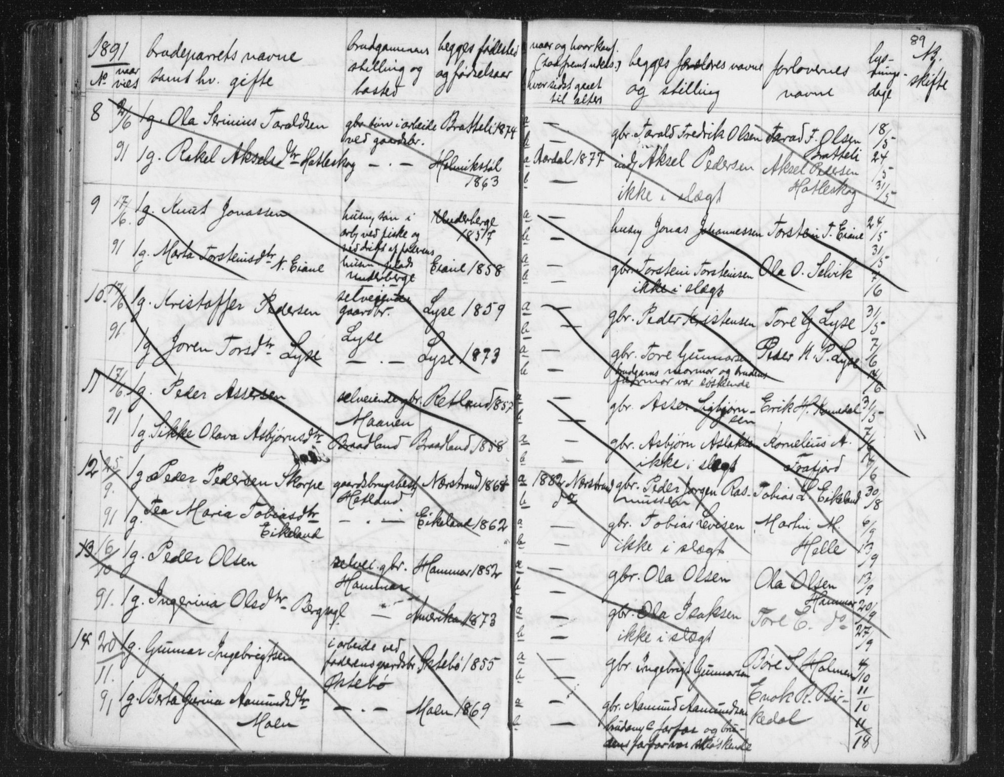 Høgsfjord sokneprestkontor, AV/SAST-A-101624/I/Ie/L0001: Banns register no. 705.BA.1, 1871-1899, p. 89