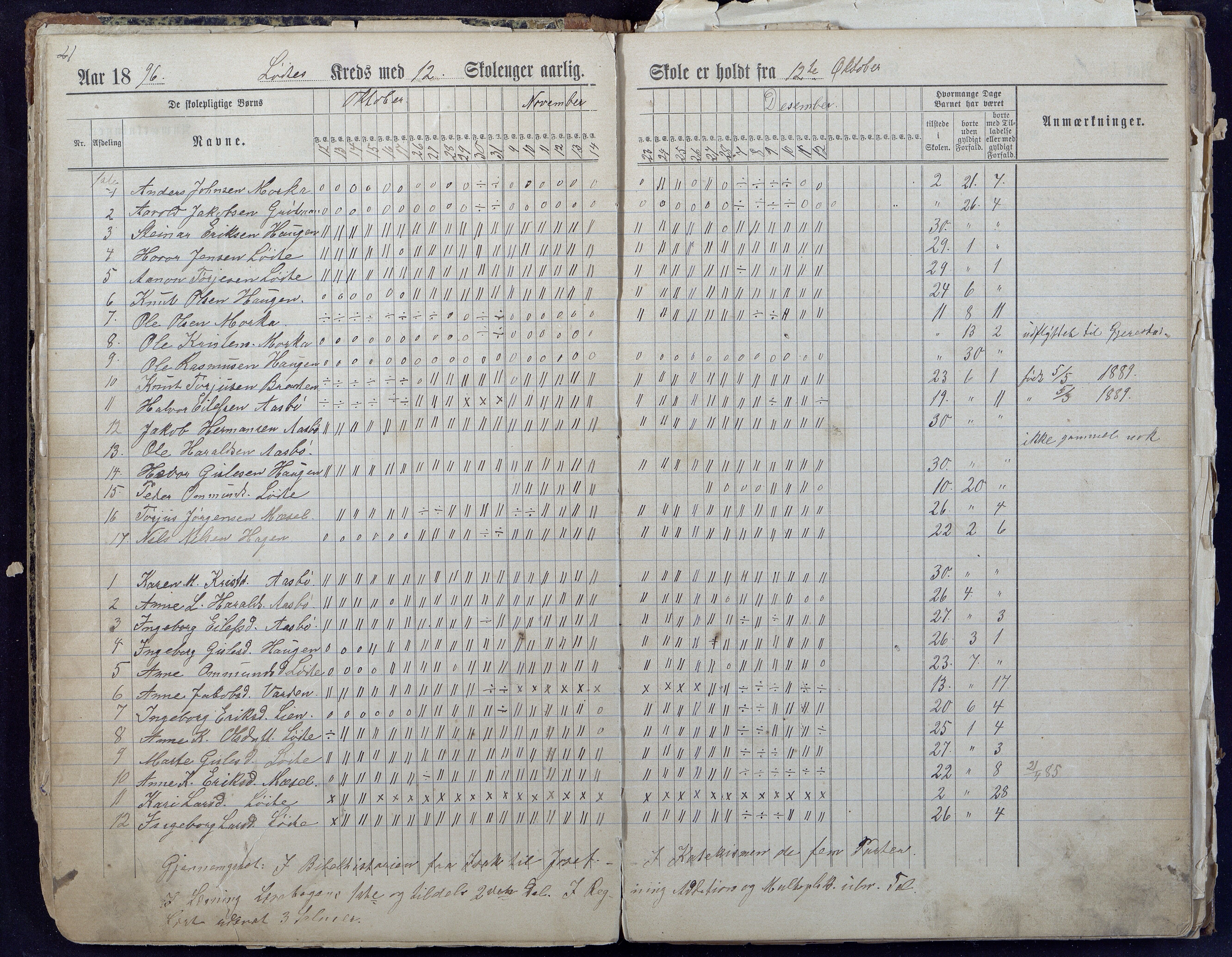 Gjerstad Kommune, Løite Skole, AAKS/KA0911-550c/F01/L0001: Dagbok Løite-Vestøl-Lunden skole, 1891-1901, p. 21