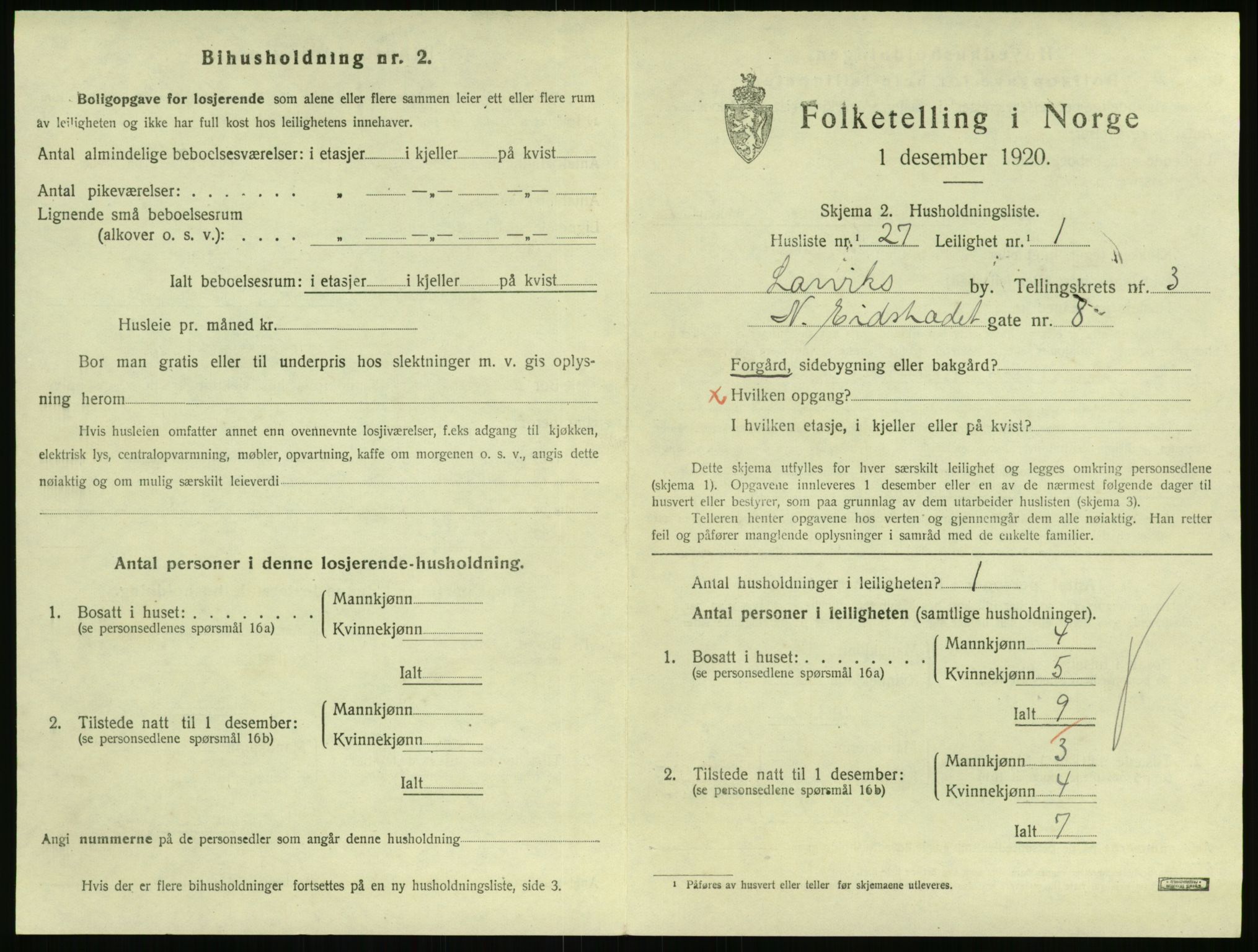 SAKO, 1920 census for Larvik, 1920, p. 3982