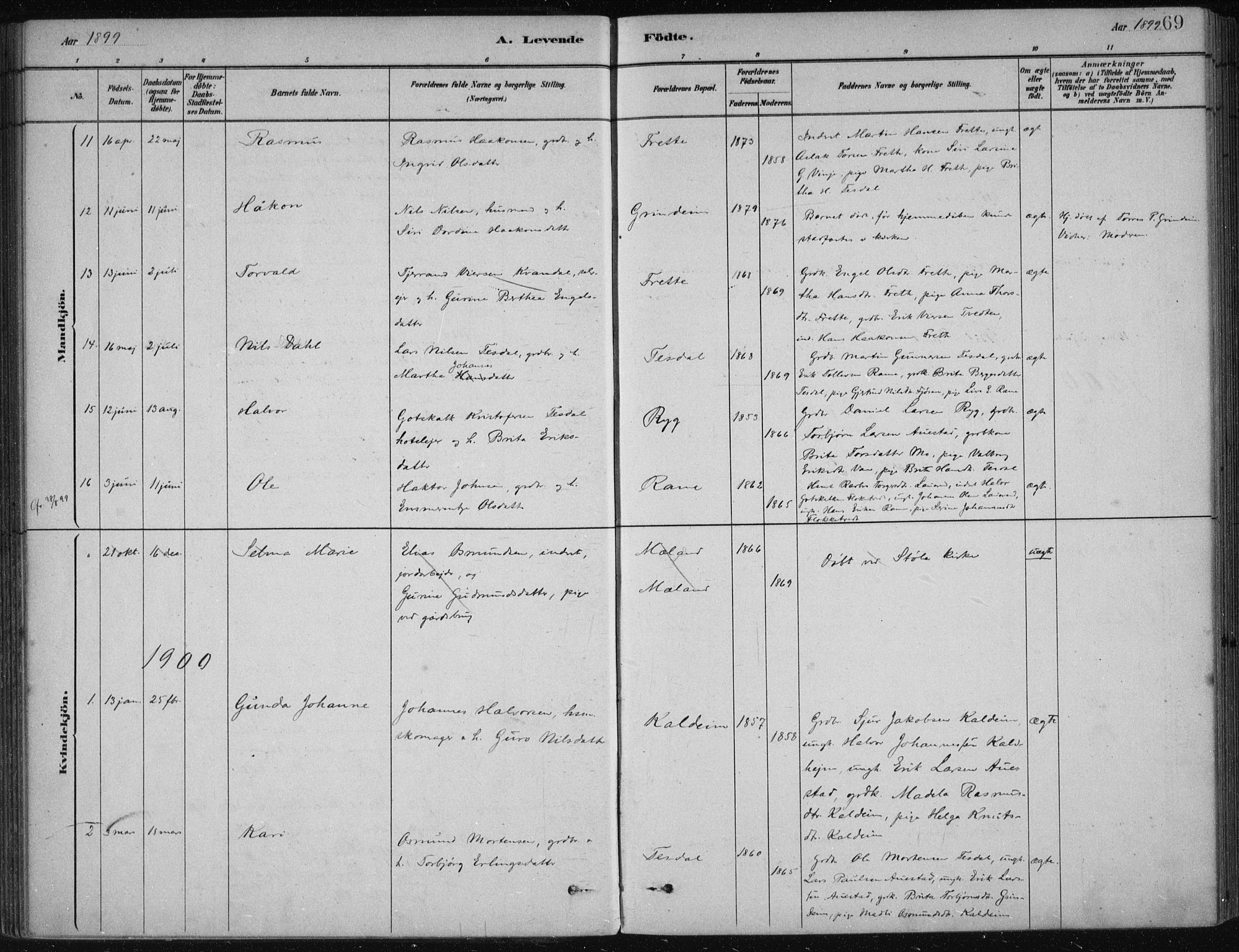 Etne sokneprestembete, SAB/A-75001/H/Haa: Parish register (official) no. D  1, 1879-1919, p. 69