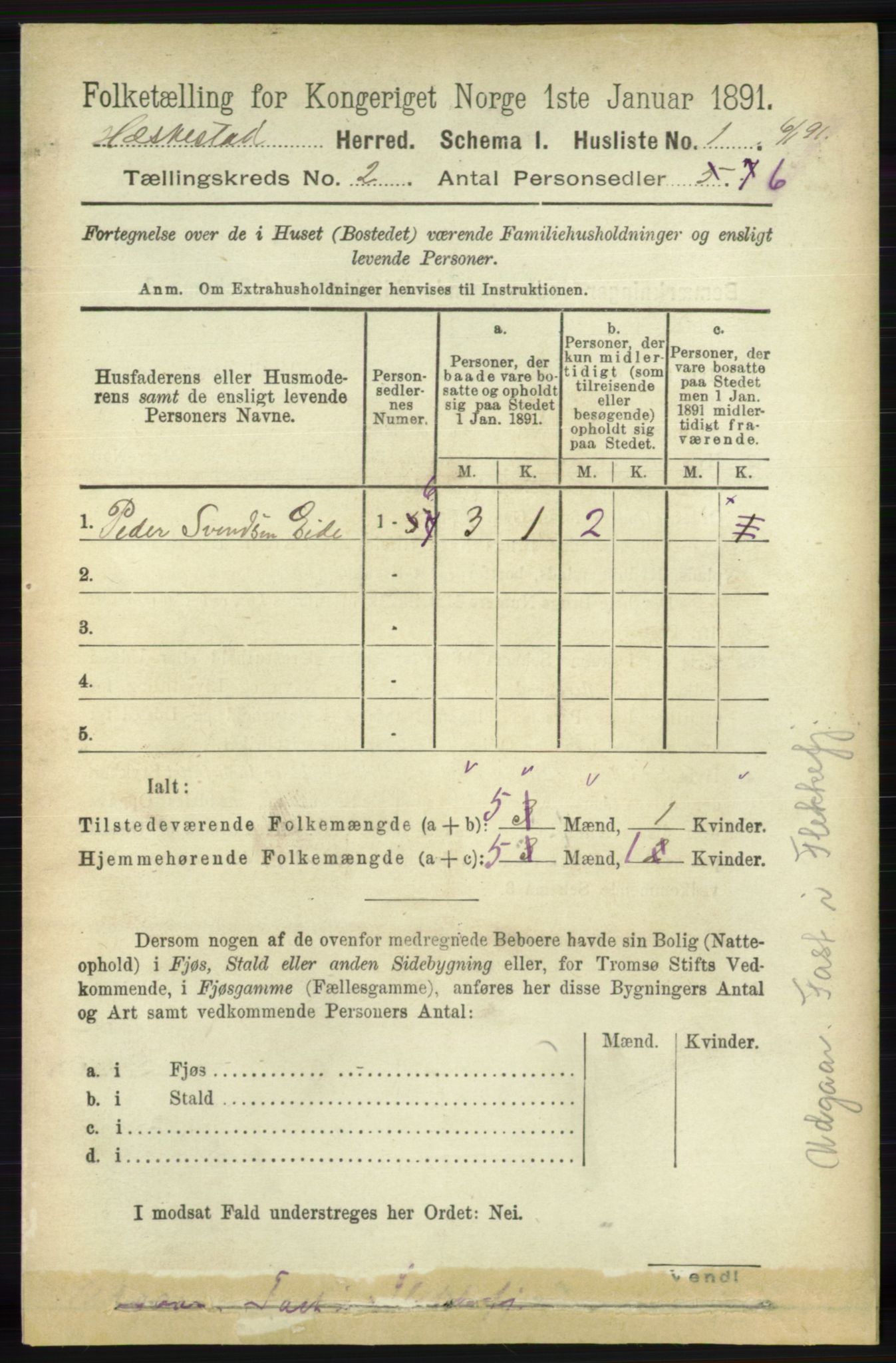 RA, 1891 census for 1113 Heskestad, 1891, p. 246