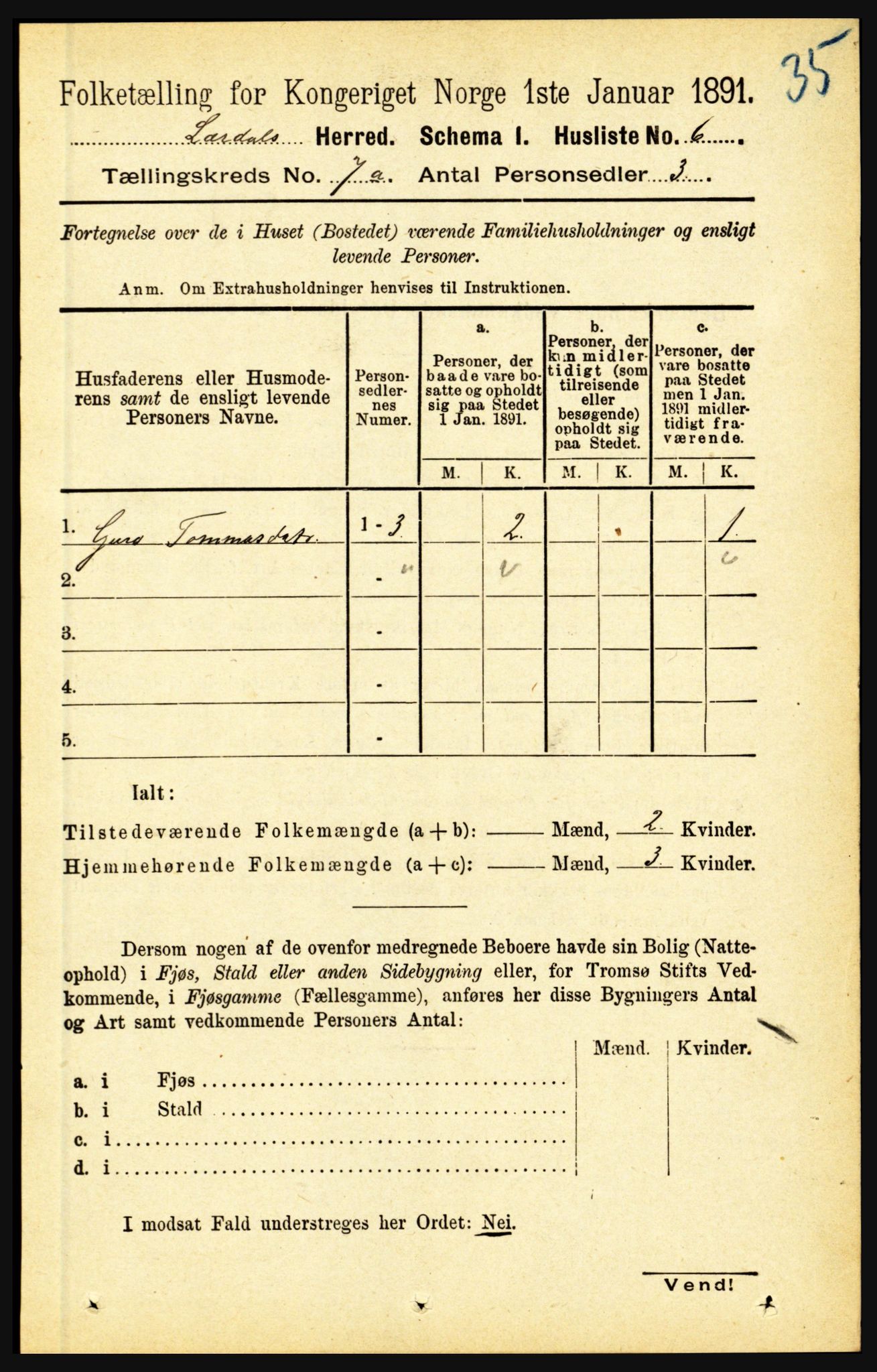 RA, 1891 census for 1422 Lærdal, 1891, p. 754