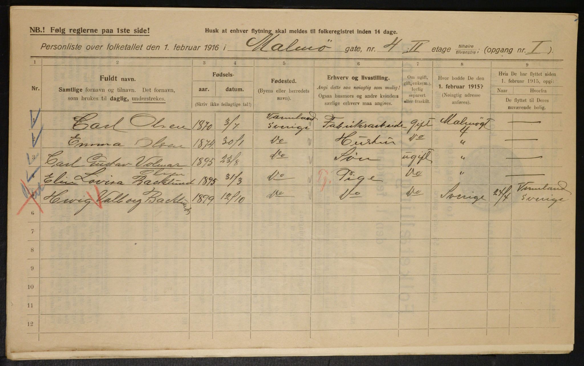 OBA, Municipal Census 1916 for Kristiania, 1916, p. 61398