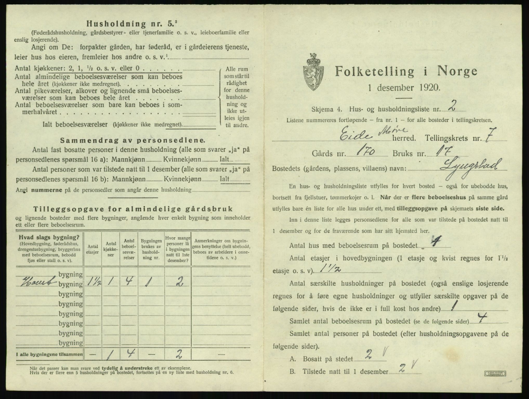 SAT, 1920 census for Eid (MR), 1920, p. 490