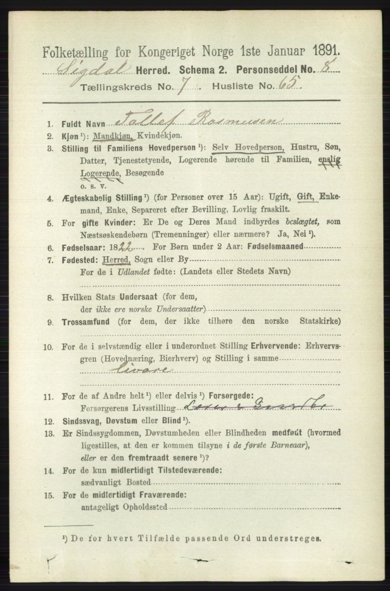 RA, 1891 census for 0621 Sigdal, 1891, p. 3097