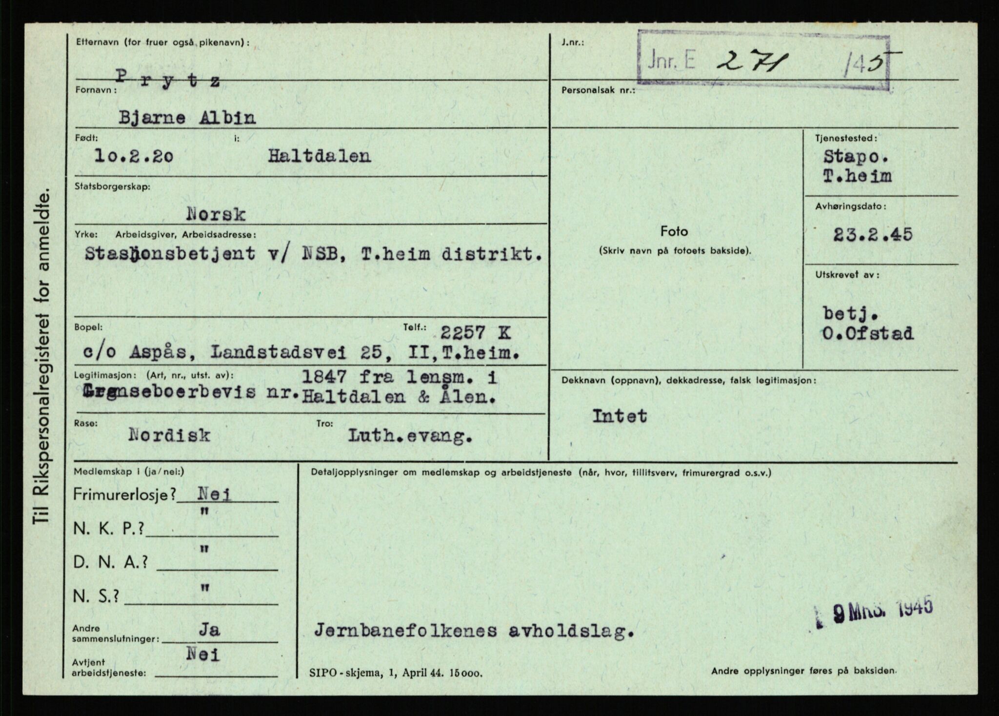 Statspolitiet - Hovedkontoret / Osloavdelingen, AV/RA-S-1329/C/Ca/L0012: Oanæs - Quistgaard	, 1943-1945, p. 4868