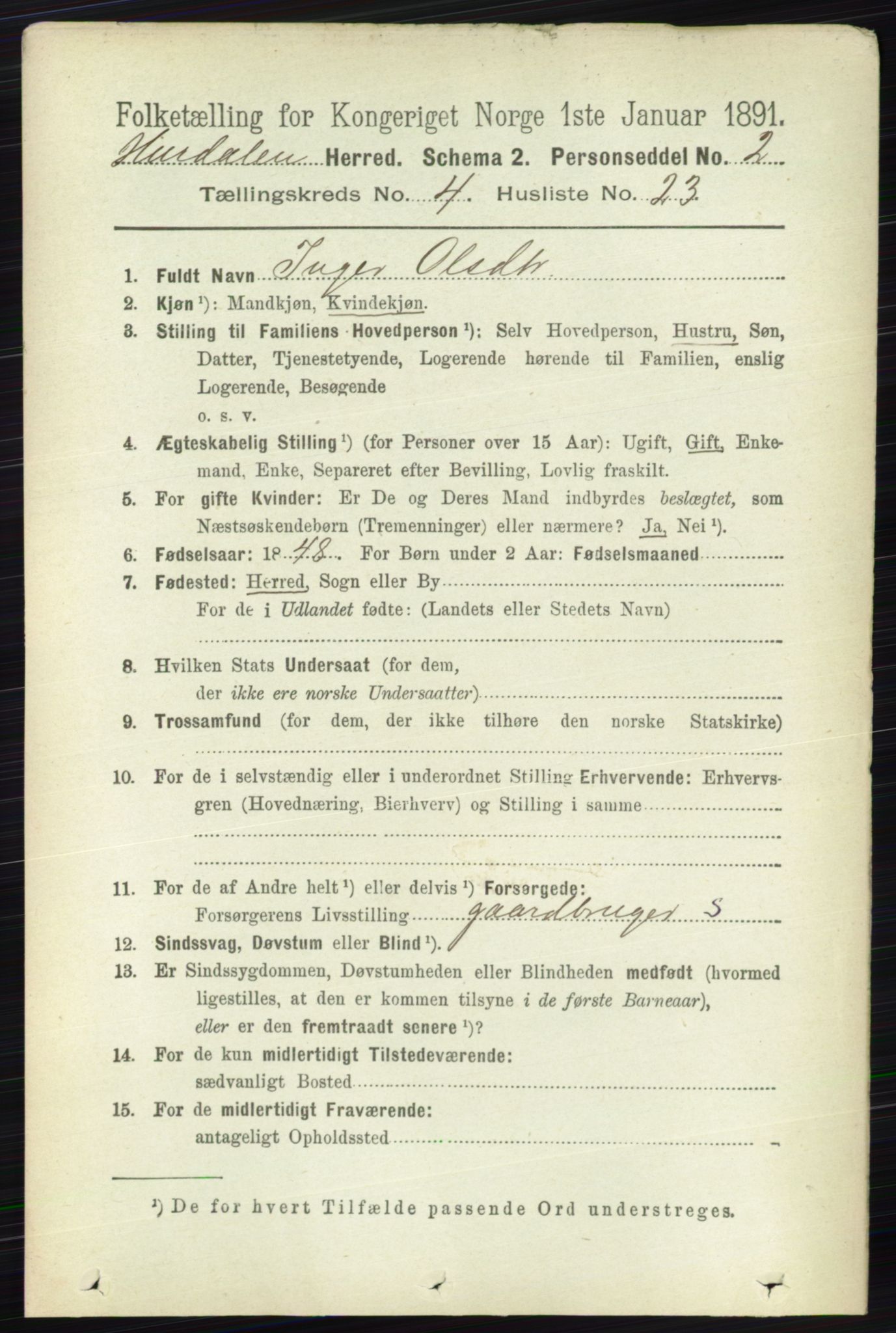 RA, 1891 census for 0239 Hurdal, 1891, p. 1579