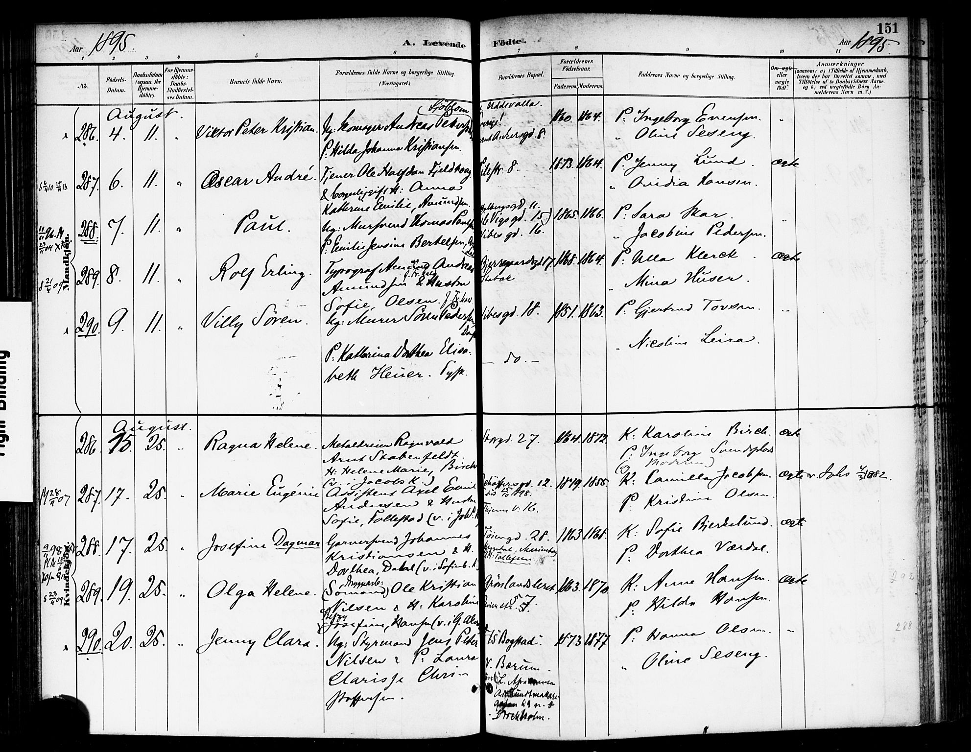 Rikshospitalet prestekontor Kirkebøker, SAO/A-10309b/F/L0009: Parish register (official) no. 9, 1894-1897, p. 151