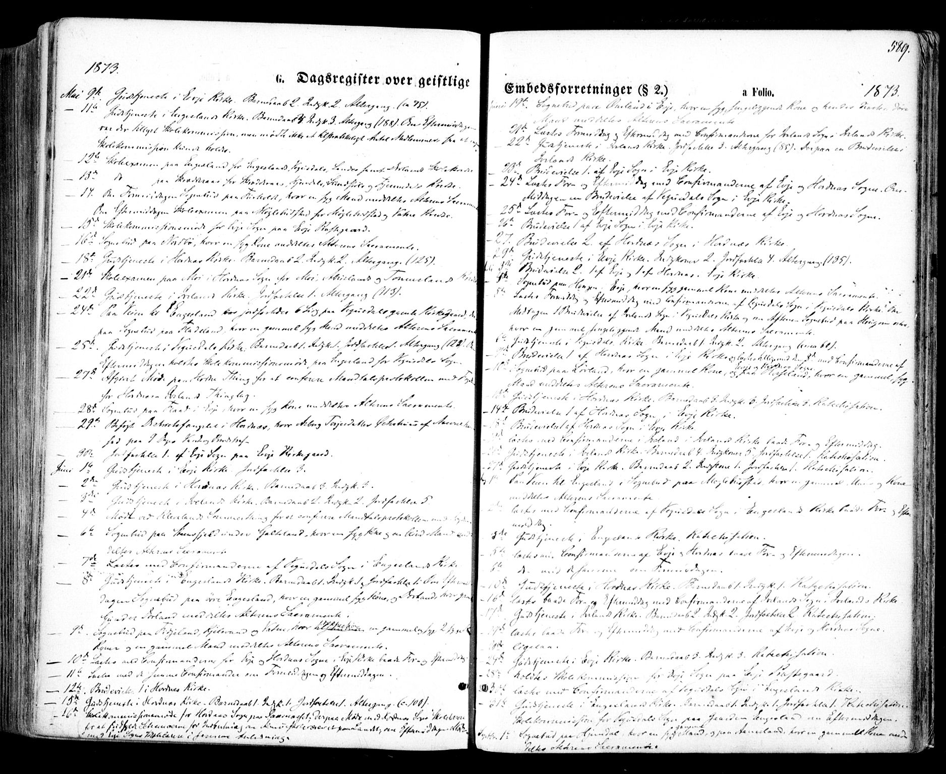 Evje sokneprestkontor, SAK/1111-0008/F/Fa/Faa/L0006: Parish register (official) no. A 6, 1866-1884, p. 589