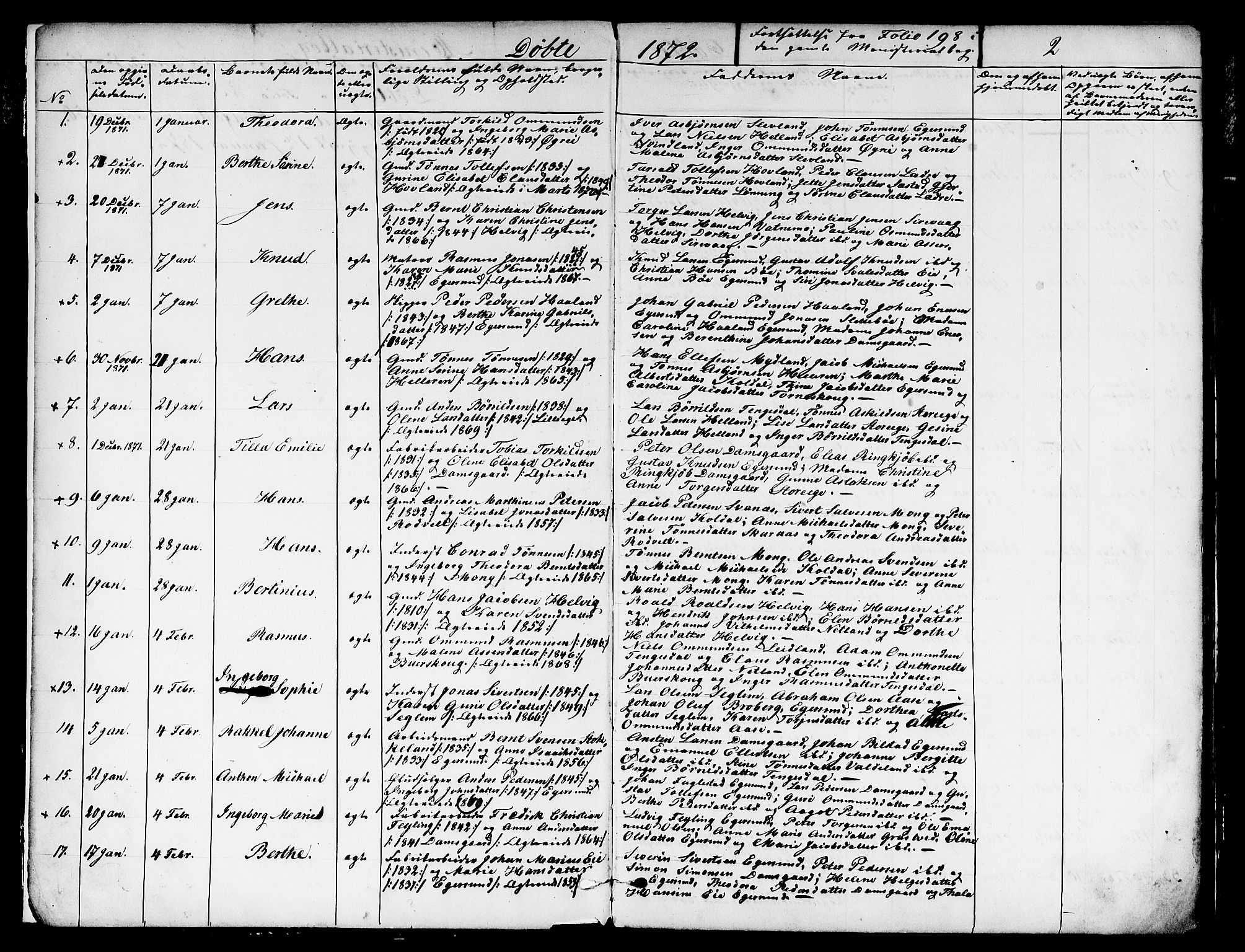 Eigersund sokneprestkontor, SAST/A-101807/S09/L0005: Parish register (copy) no. B 5, 1872-1881, p. 2