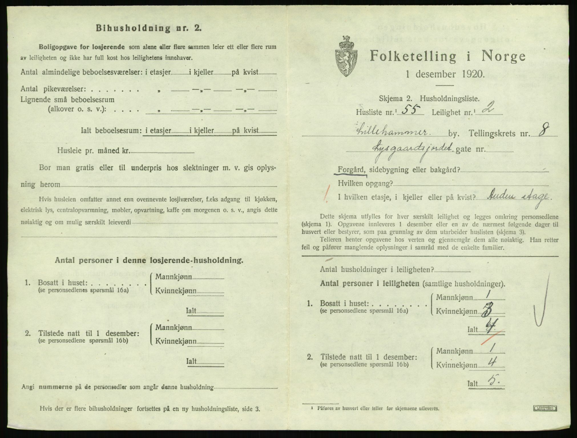 SAH, 1920 census for Lillehammer, 1920, p. 3030