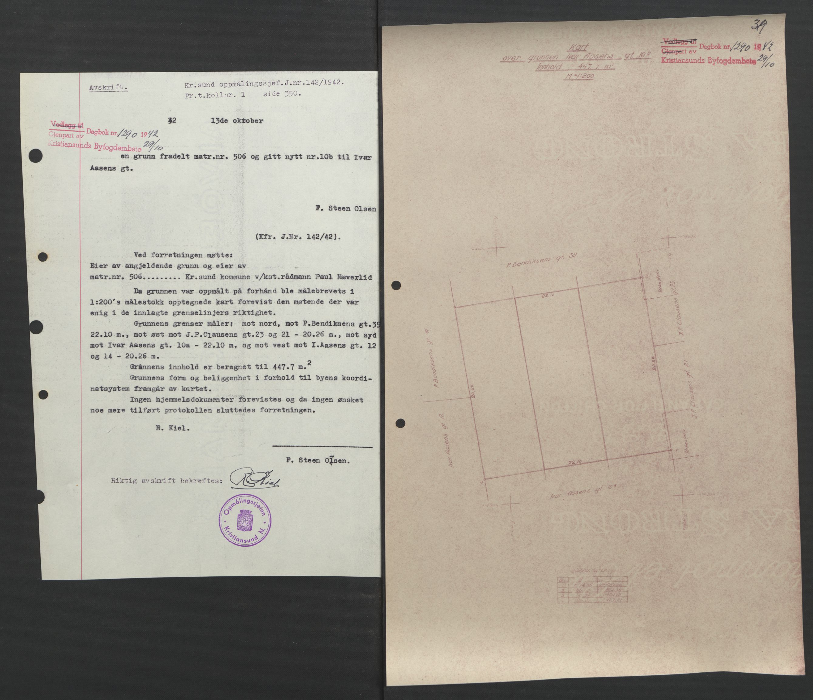 Kristiansund byfogd, AV/SAT-A-4587/A/27: Mortgage book no. 37, 1942-1945, Diary no: : 1290/1942