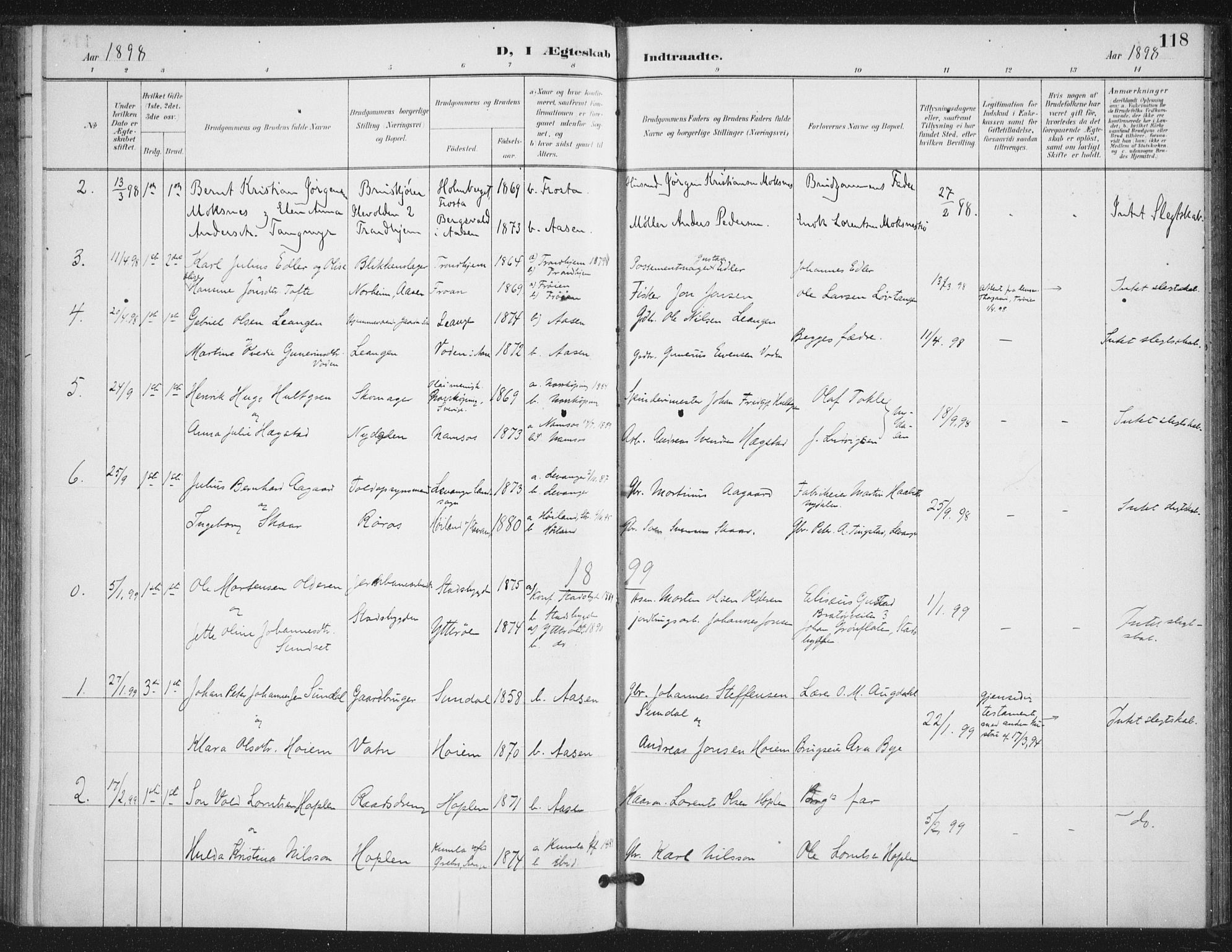Ministerialprotokoller, klokkerbøker og fødselsregistre - Nord-Trøndelag, SAT/A-1458/714/L0131: Parish register (official) no. 714A02, 1896-1918, p. 118