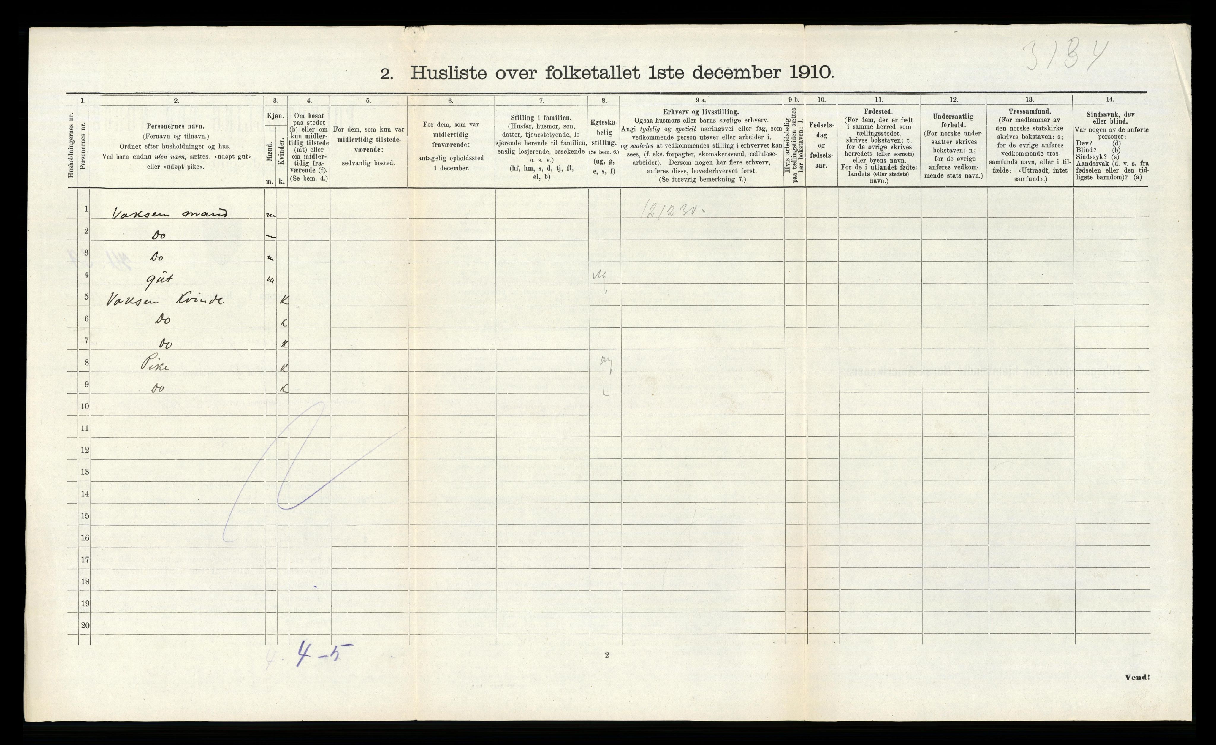 RA, 1910 census for Hosanger, 1910, p. 543