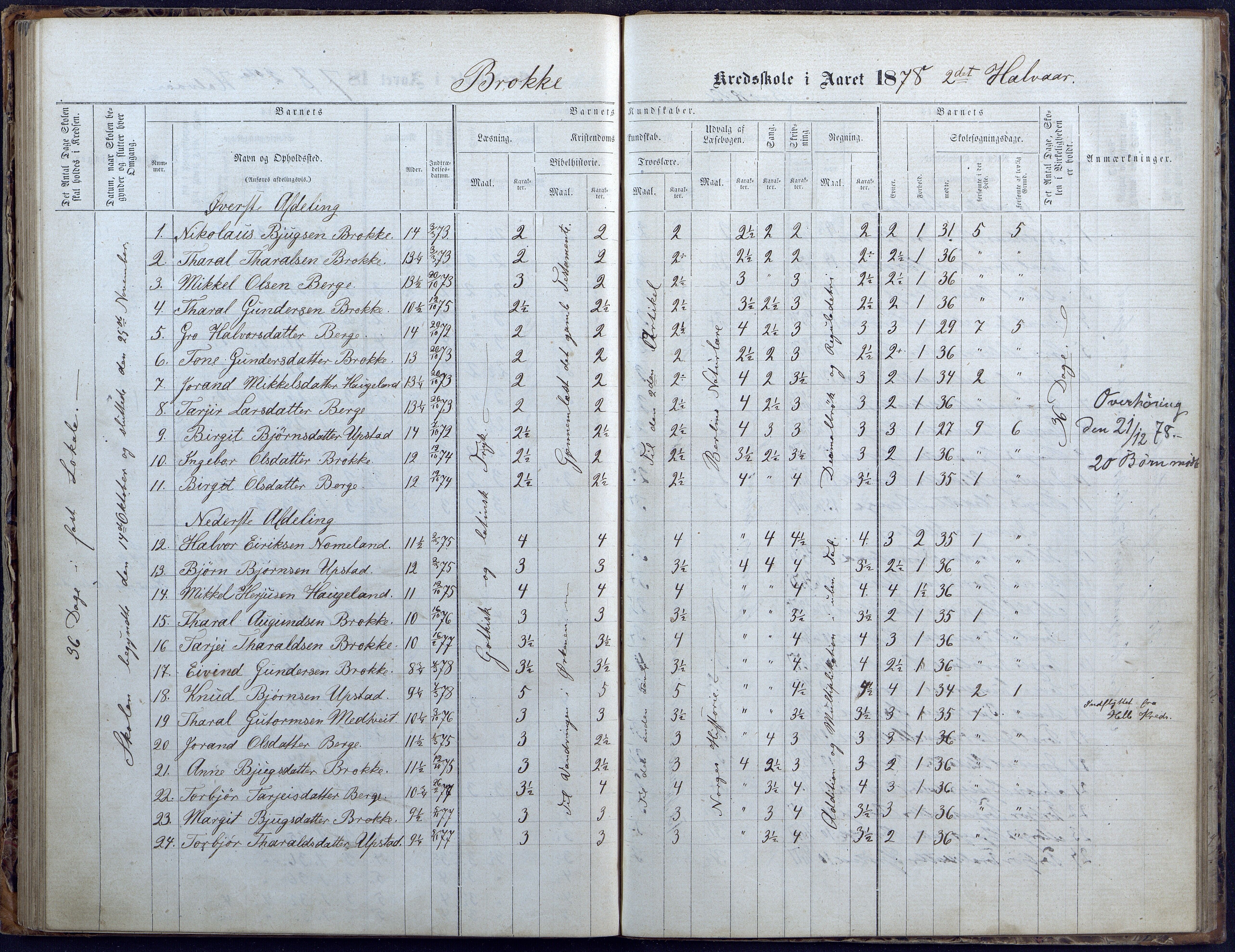 Hylestad kommune, AAKS/KA0939-PK/03/03b/L0004: Skoleprotokoll for Haugen og Brokke krets, 1863-1888