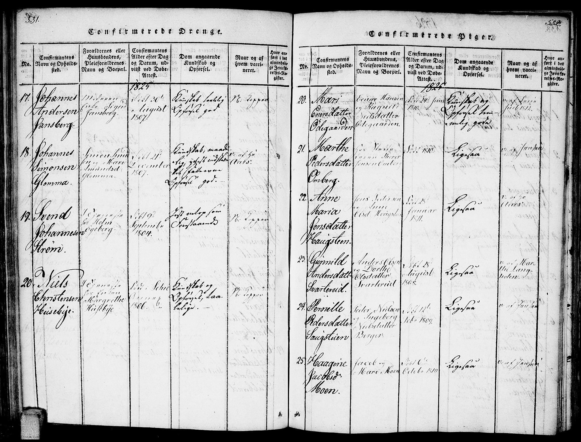 Enebakk prestekontor Kirkebøker, AV/SAO-A-10171c/F/Fa/L0006: Parish register (official) no. I 6, 1815-1832, p. 531-532