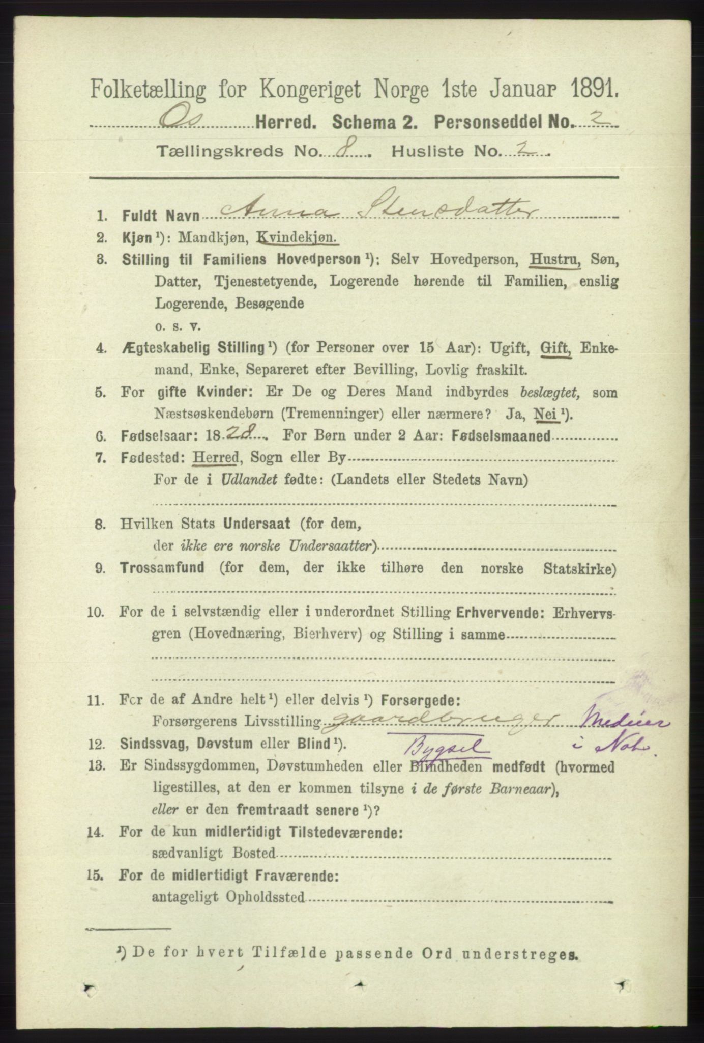 RA, 1891 census for 1243 Os, 1891, p. 1842