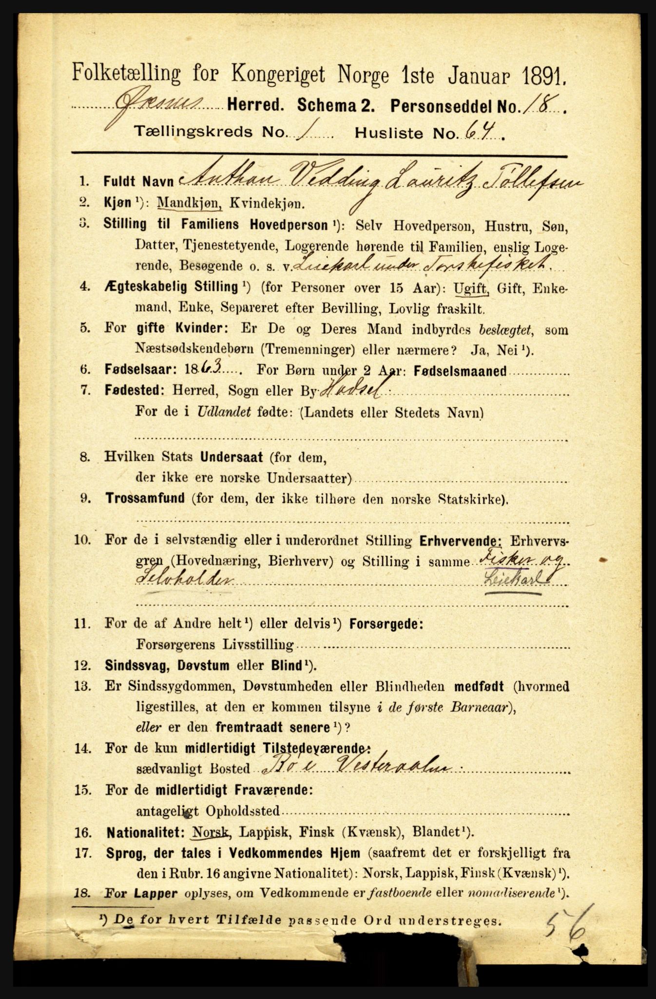 RA, 1891 census for 1868 Øksnes, 1891, p. 597