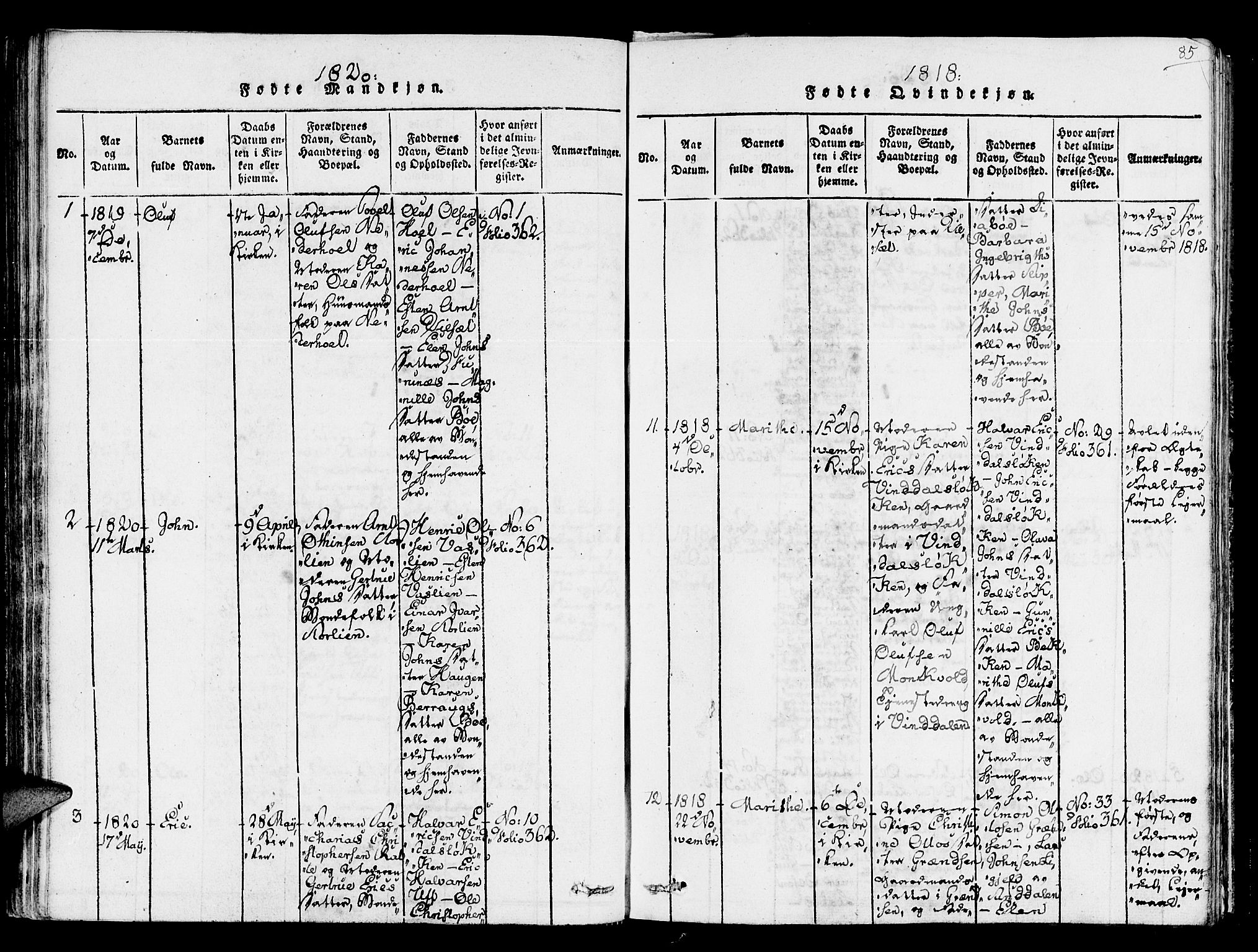Ministerialprotokoller, klokkerbøker og fødselsregistre - Sør-Trøndelag, SAT/A-1456/678/L0896: Parish register (official) no. 678A05 /2, 1816-1821, p. 85