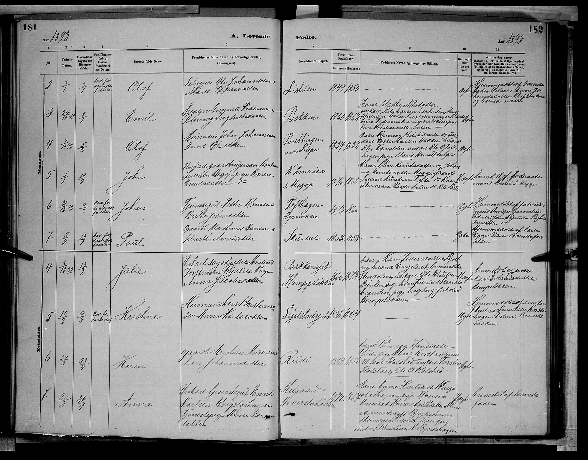 Sør-Fron prestekontor, AV/SAH-PREST-010/H/Ha/Hab/L0003: Parish register (copy) no. 3, 1884-1896, p. 181-182