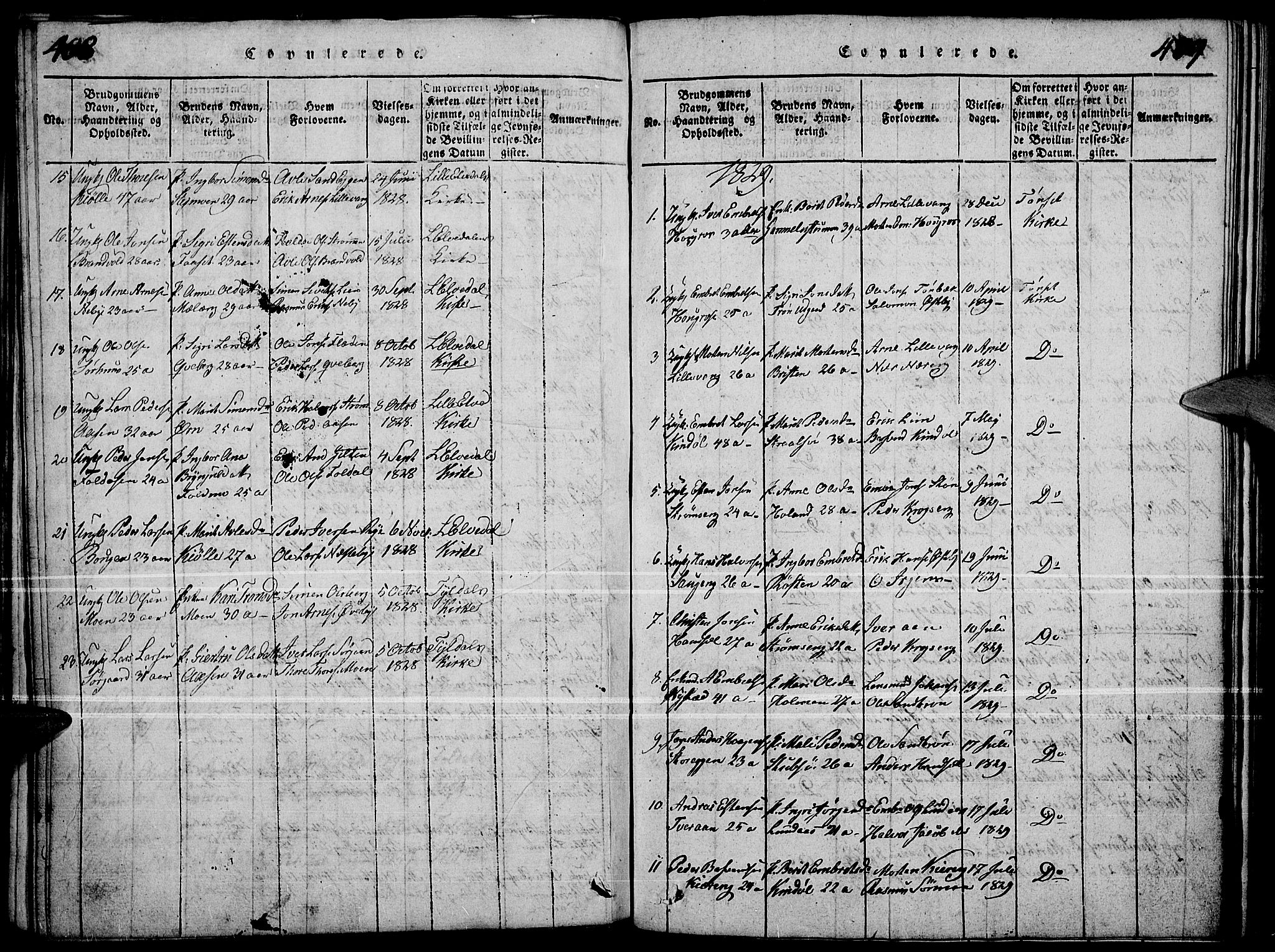Tynset prestekontor, SAH/PREST-058/H/Ha/Haa/L0018: Parish register (official) no. 18, 1815-1829, p. 408-409