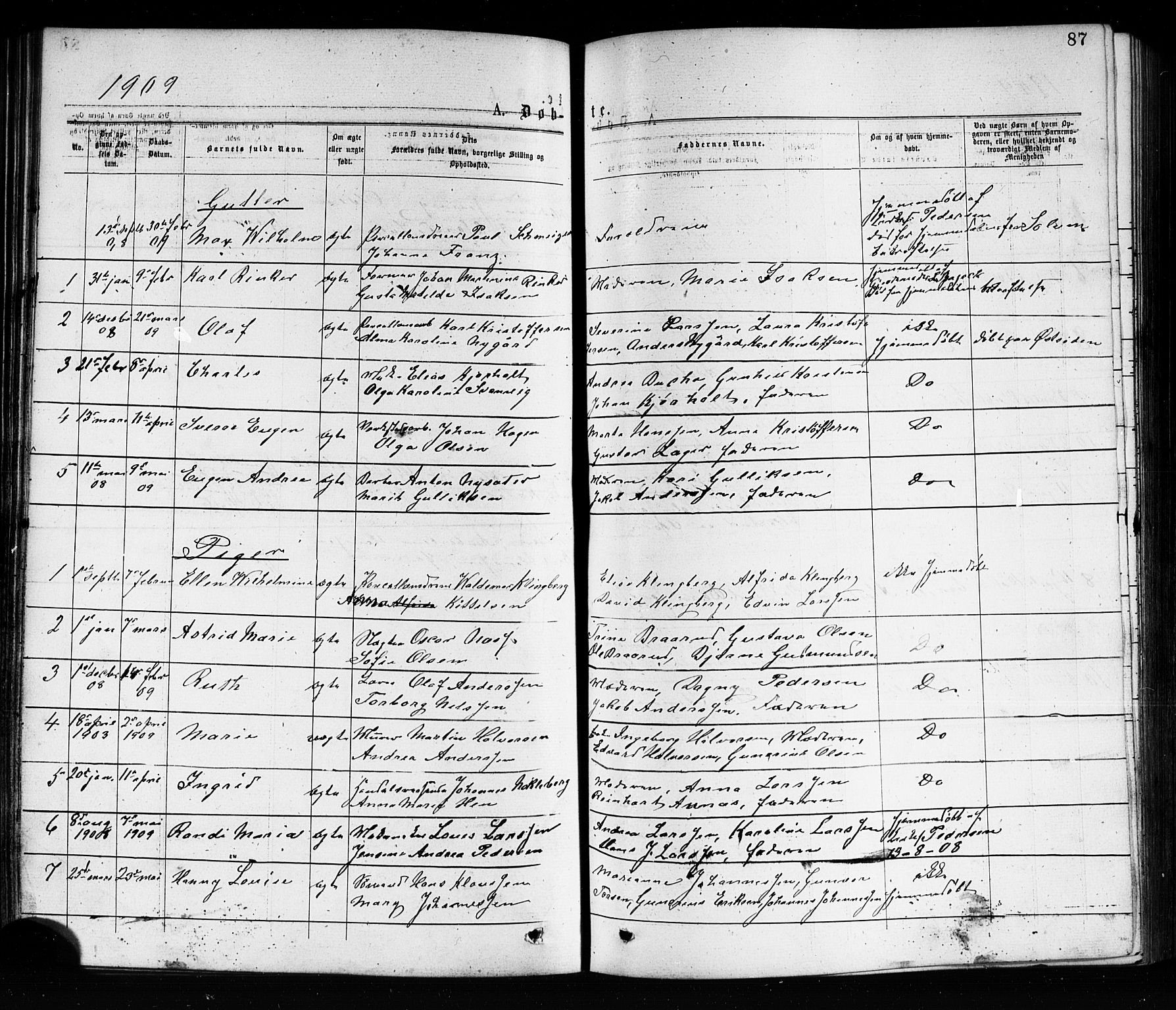 Porsgrunn kirkebøker , SAKO/A-104/G/Ga/L0003: Parish register (copy) no. I 3, 1877-1915, p. 87