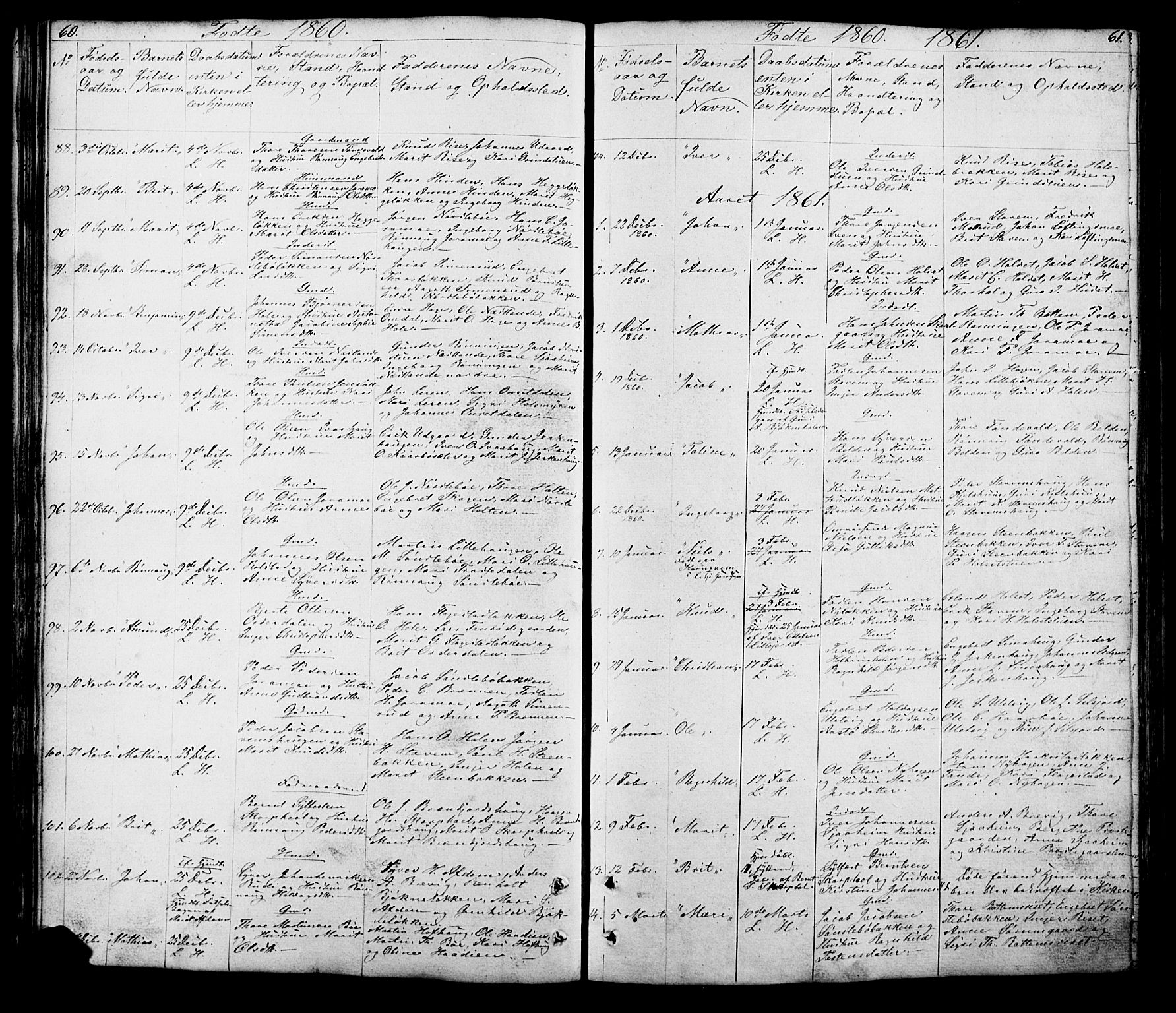 Lesja prestekontor, SAH/PREST-068/H/Ha/Hab/L0005: Parish register (copy) no. 5, 1850-1894, p. 60-61
