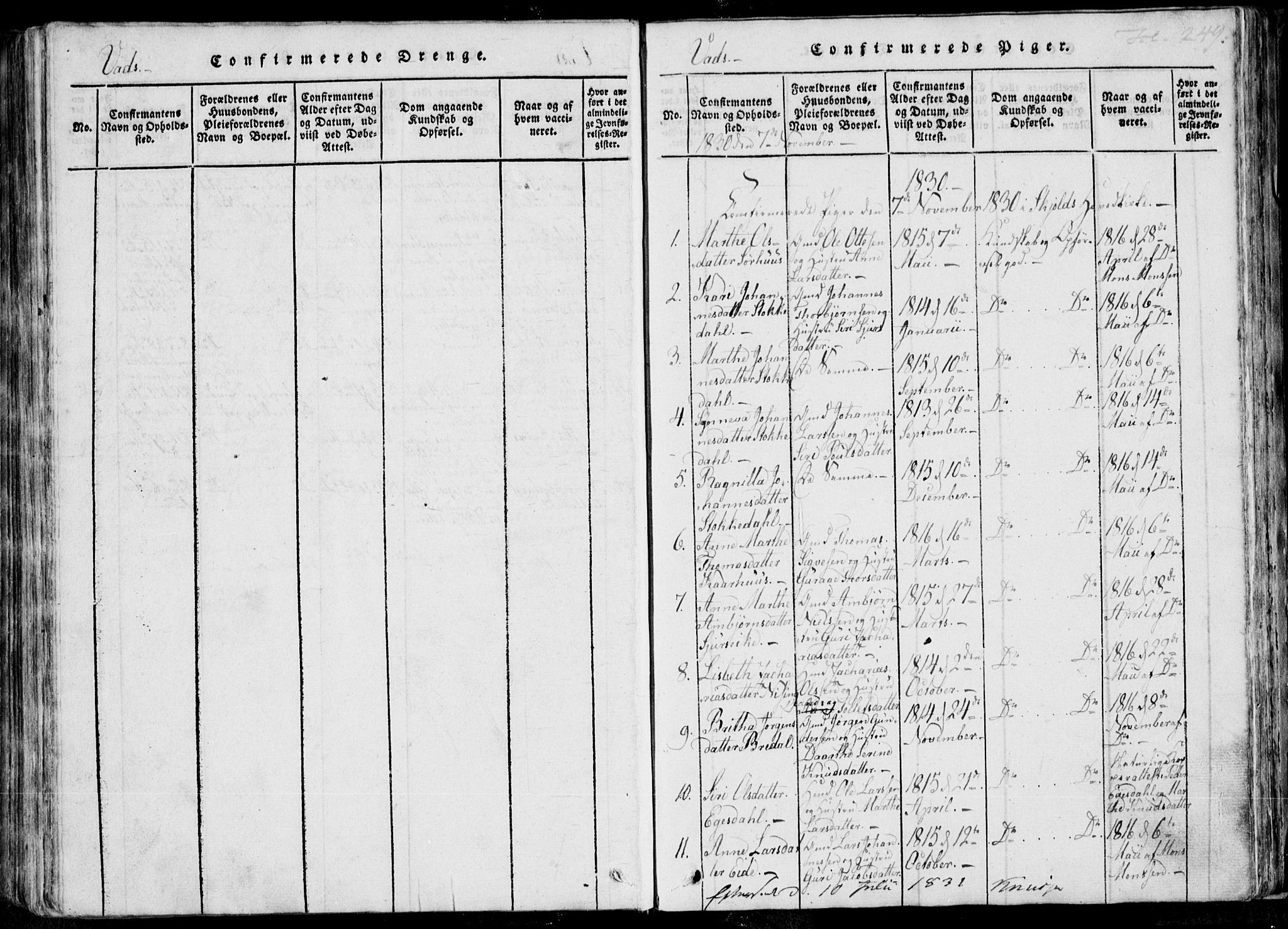 Skjold sokneprestkontor, AV/SAST-A-101847/H/Ha/Haa/L0004: Parish register (official) no. A 4 /2, 1815-1830, p. 249