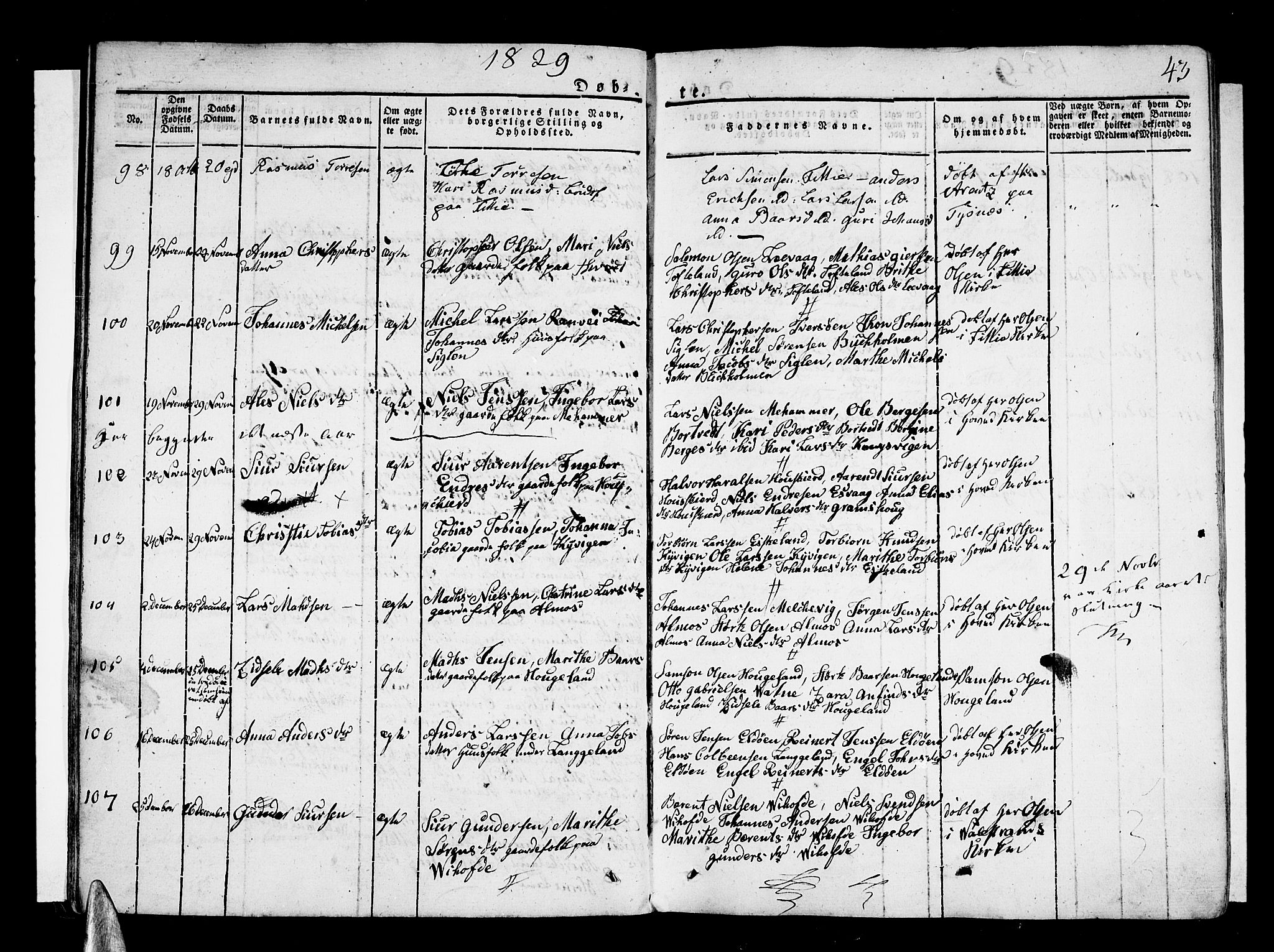 Stord sokneprestembete, AV/SAB-A-78201/H/Haa: Parish register (official) no. A 6, 1826-1840, p. 43