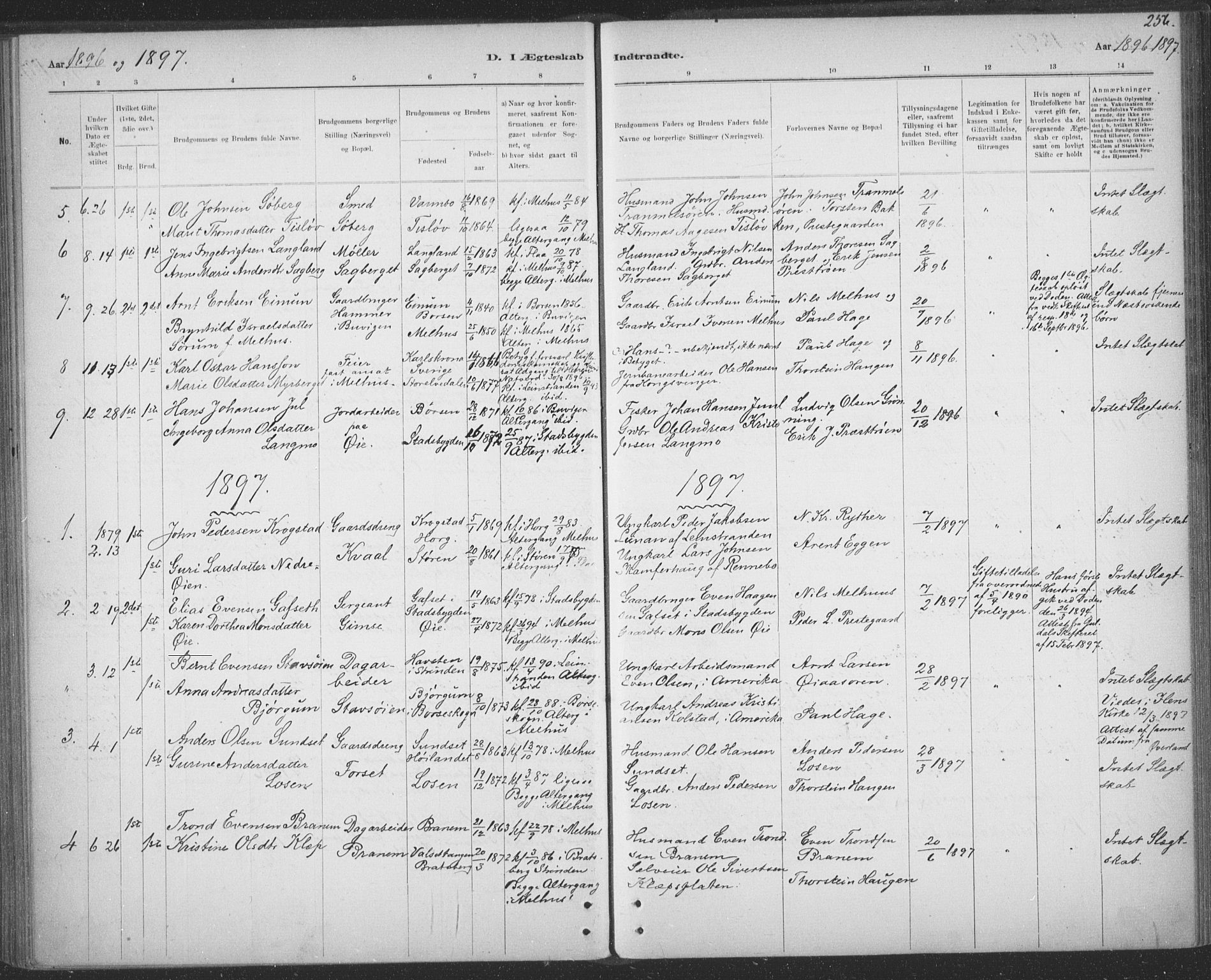 Ministerialprotokoller, klokkerbøker og fødselsregistre - Sør-Trøndelag, AV/SAT-A-1456/691/L1085: Parish register (official) no. 691A17, 1887-1908, p. 256