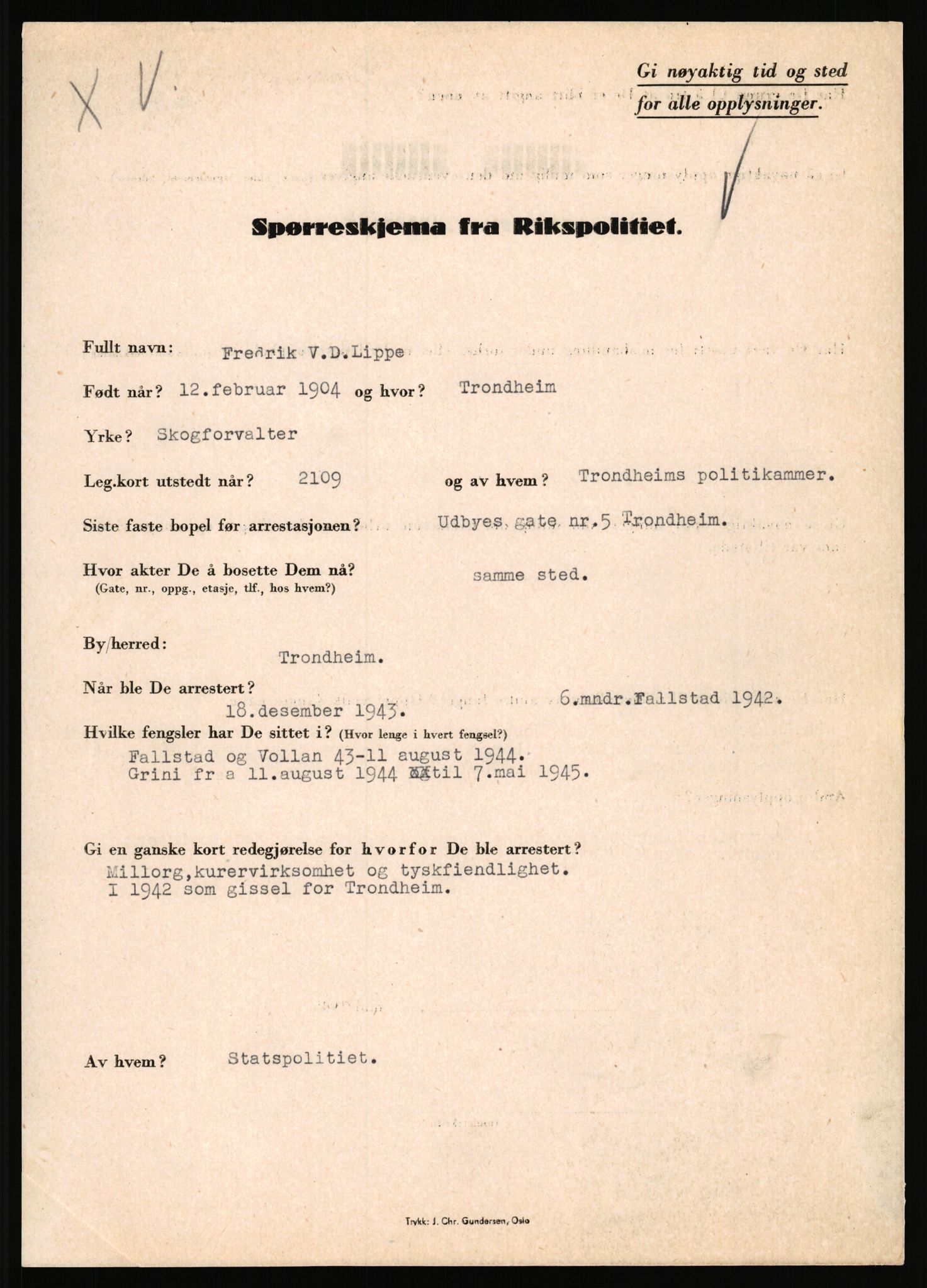 Rikspolitisjefen, AV/RA-S-1560/L/L0010: Kristianslund, Charles Ragnvald - Losvik, Einar, 1940-1945, p. 1115
