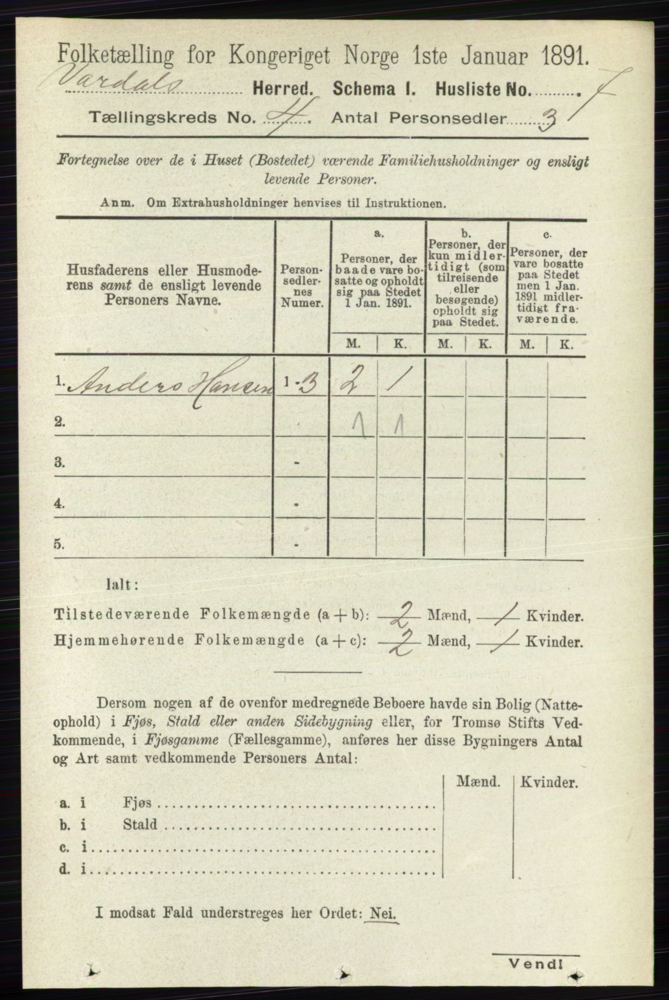 RA, 1891 census for 0527 Vardal, 1891, p. 1502