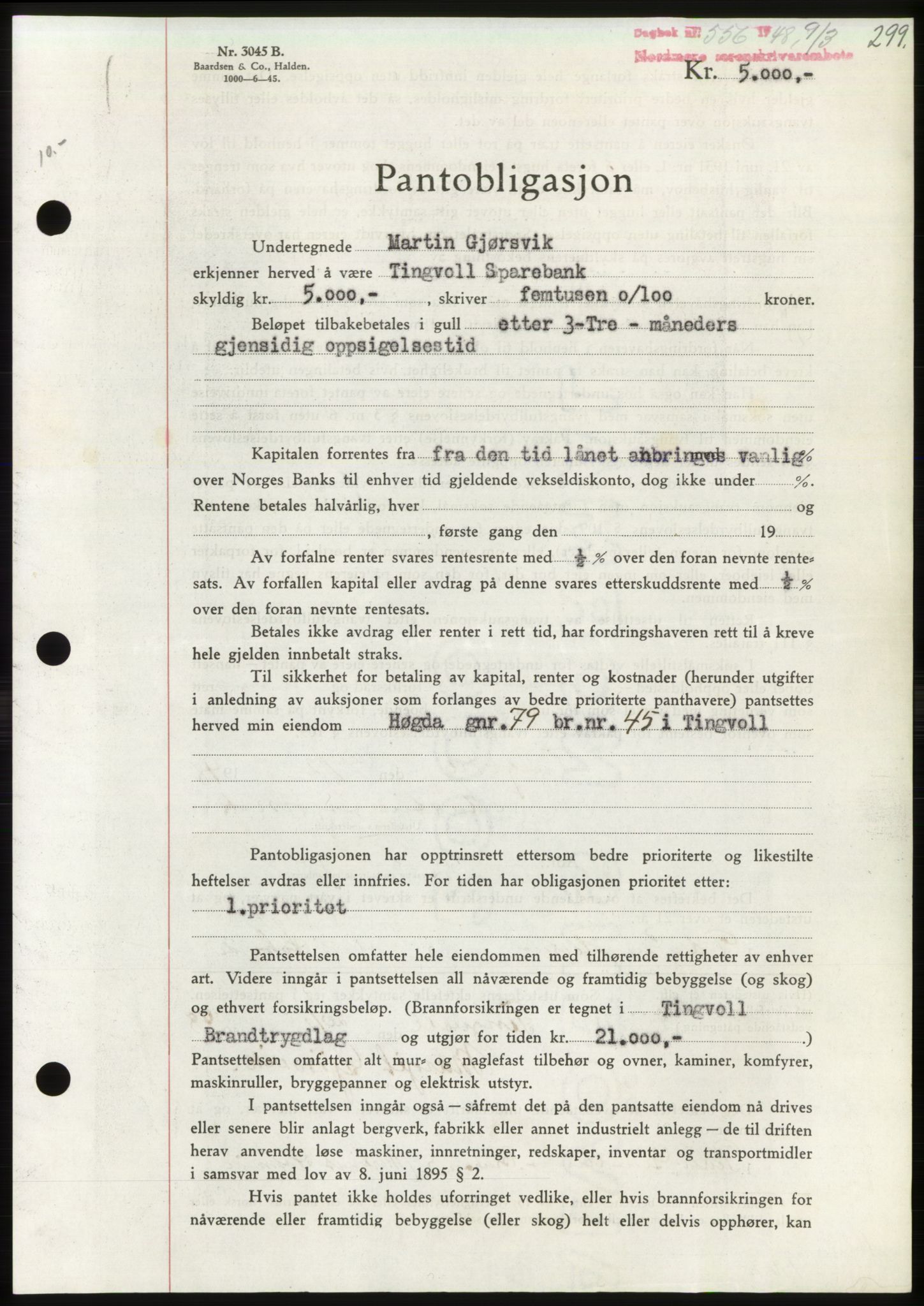 Nordmøre sorenskriveri, AV/SAT-A-4132/1/2/2Ca: Mortgage book no. B98, 1948-1948, Diary no: : 556/1948