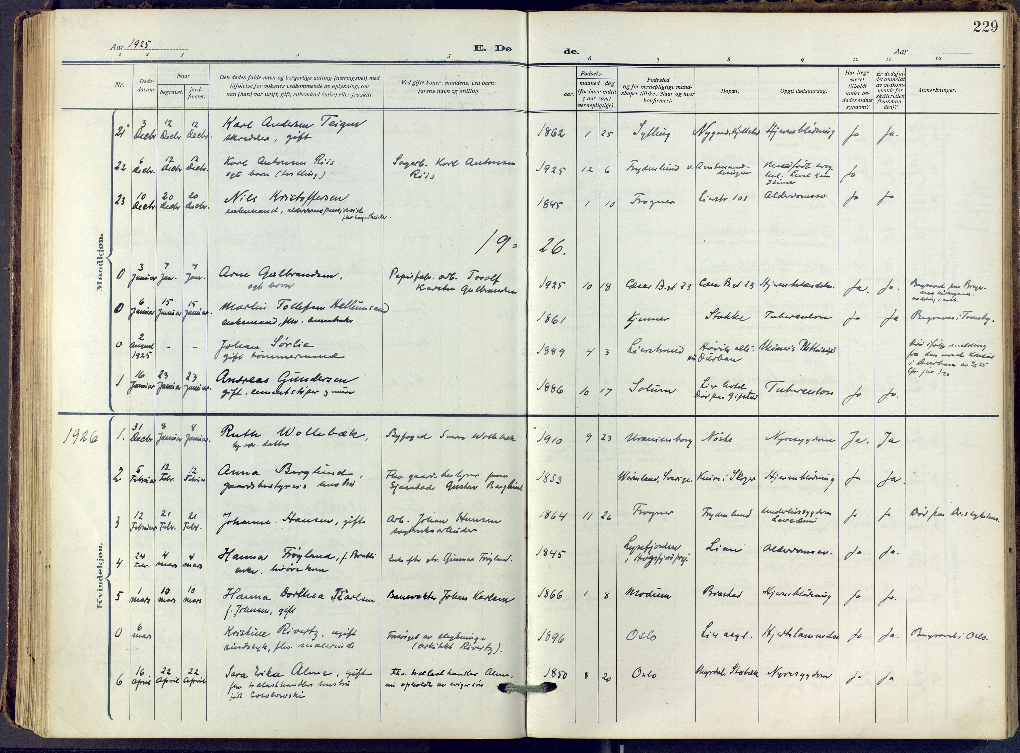 Lier kirkebøker, SAKO/A-230/F/Fa/L0019: Parish register (official) no. I 19, 1918-1928, p. 229